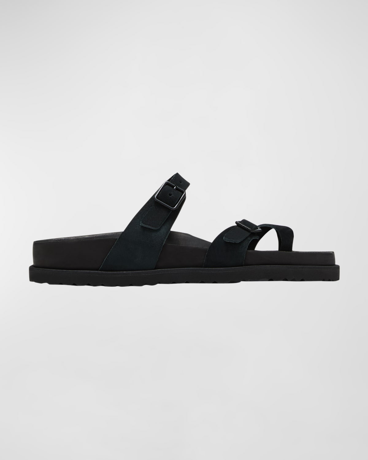 Birkenstock Mayari Suede Dual-buckle Slide Sandals In Black
