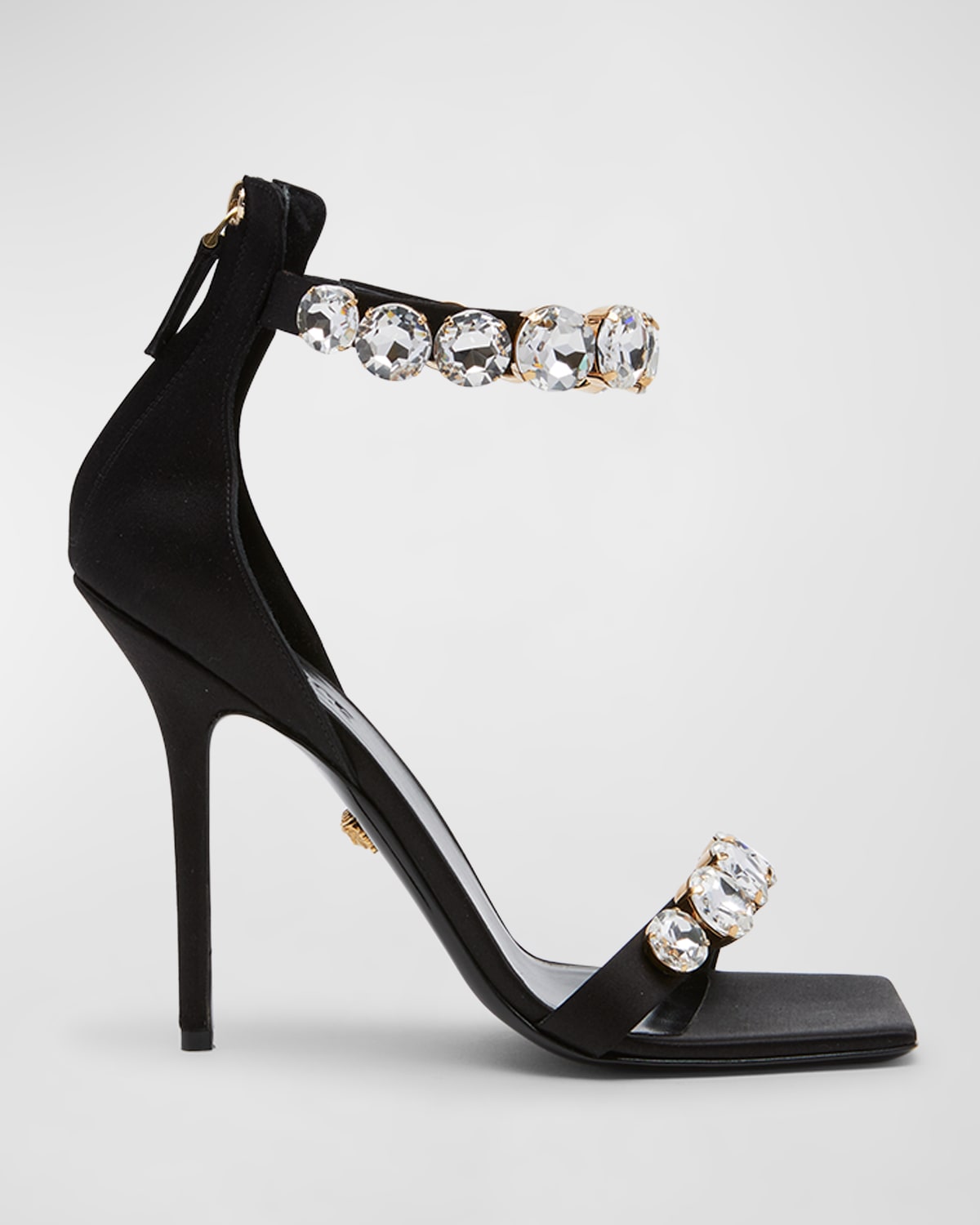 110mm Crystal-Embellished Silk Stiletto Sandals