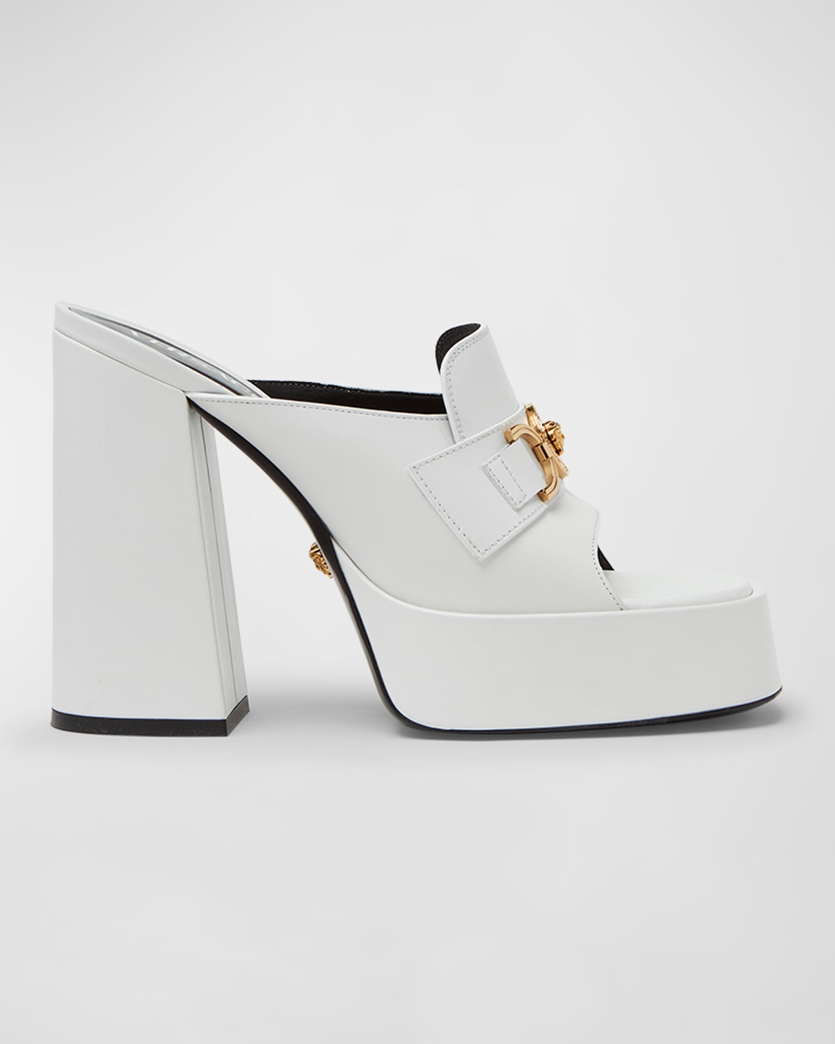Versace Leather Medusa Chain Platform Mules In 1w00v Optical Whi
