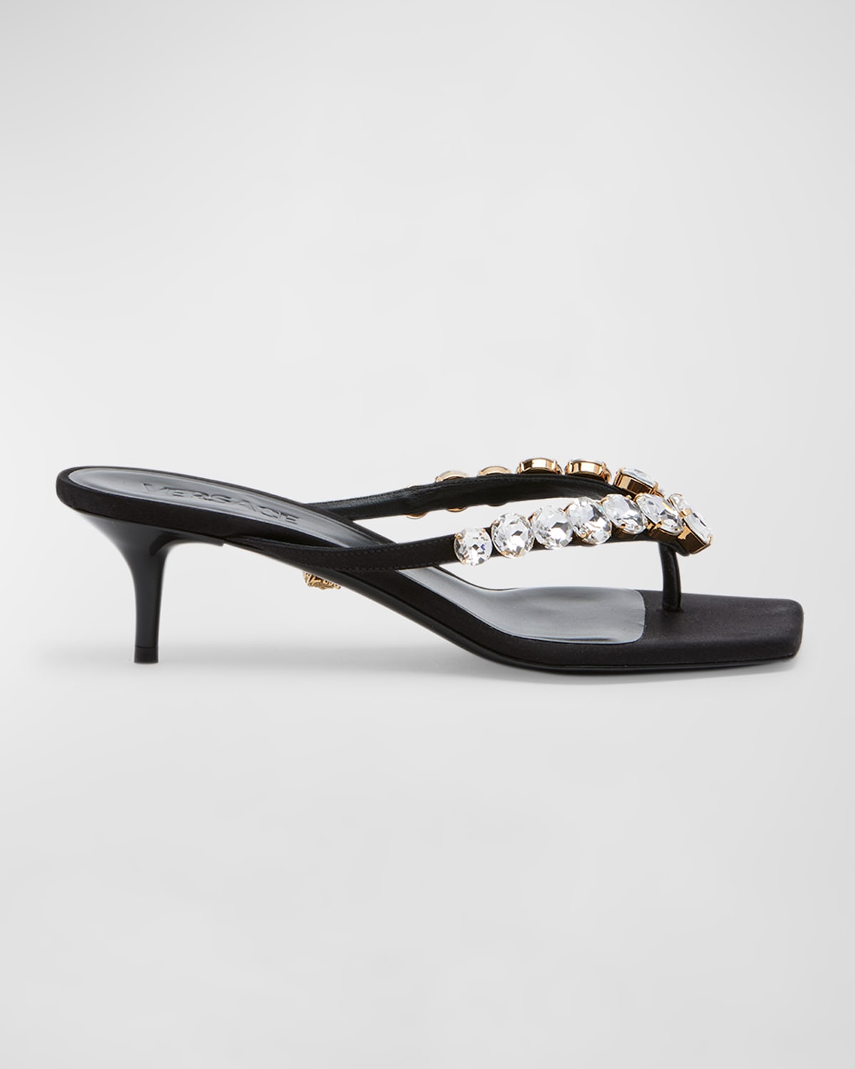 Versace 45mm Embellished Satin Sandals In 1b00v Black-versa