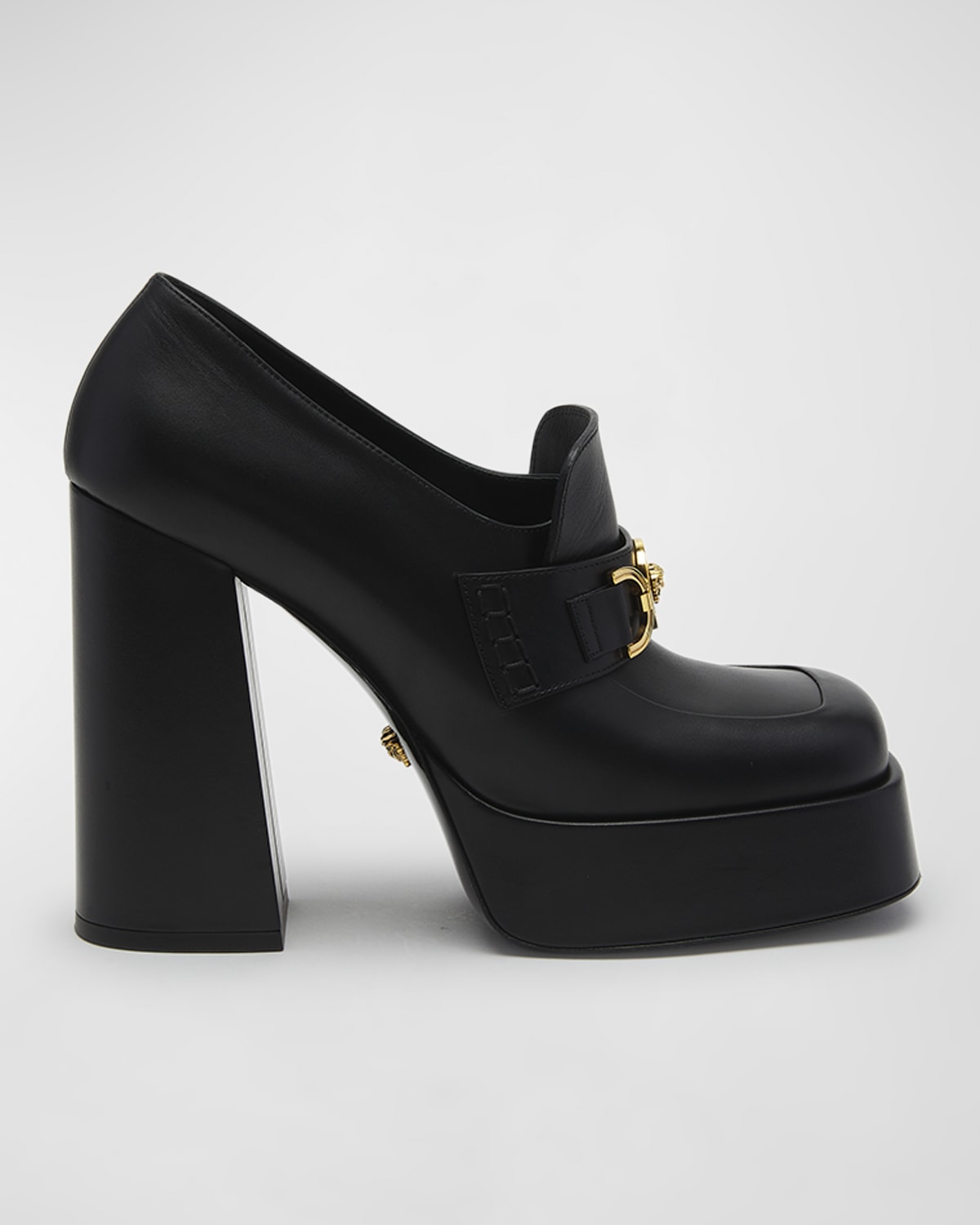 Leather Medusa Chain Platform Loafers