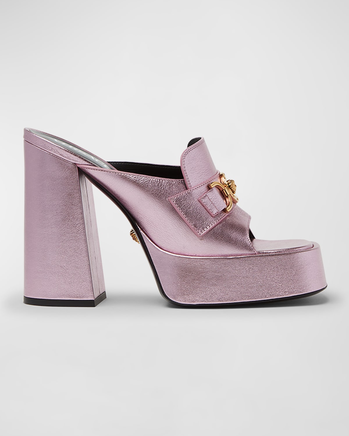 Versace Metallic Leather Flat With Medusa Detail And Maxi Platform In 1po6p Baby Pink N