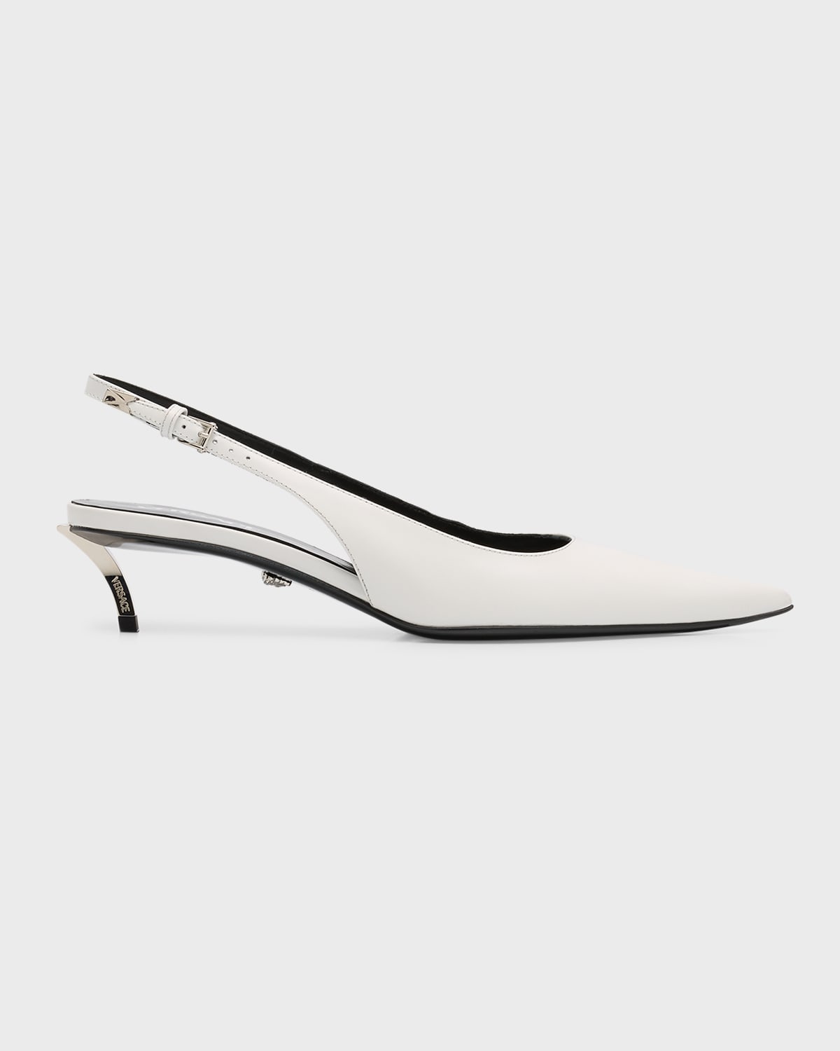 Versace Pin Point Leather Kitten-heel Pumps In 1w00p Optical Whi