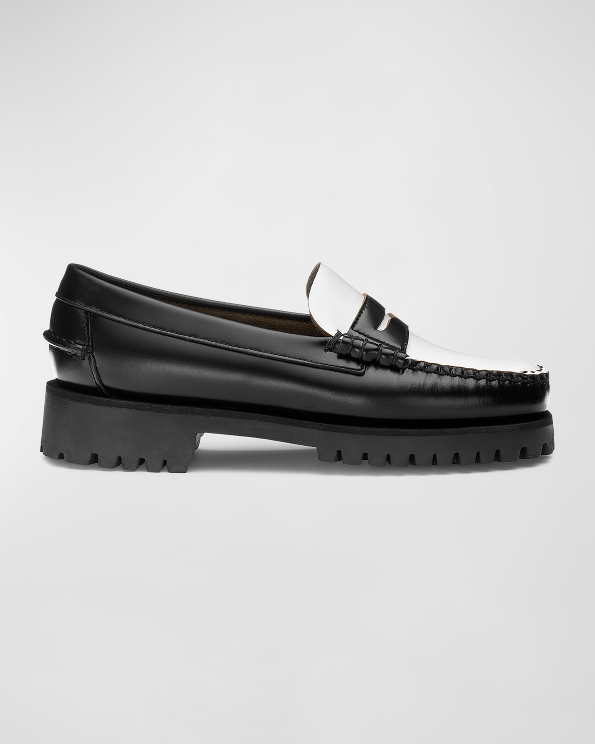 Shop Sebago Dan Casual Lug-sole Penny Loafers In Black-white