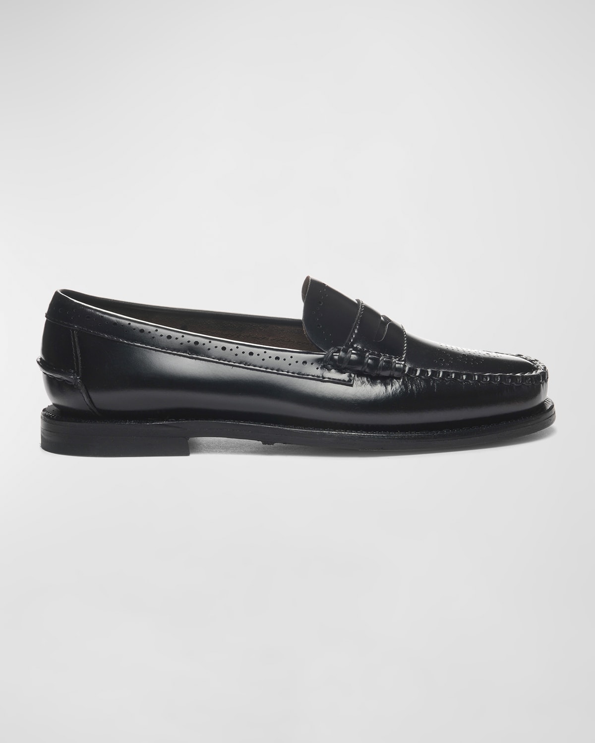 Shop Sebago Dan Perforated Leather Penny Loafers In Black