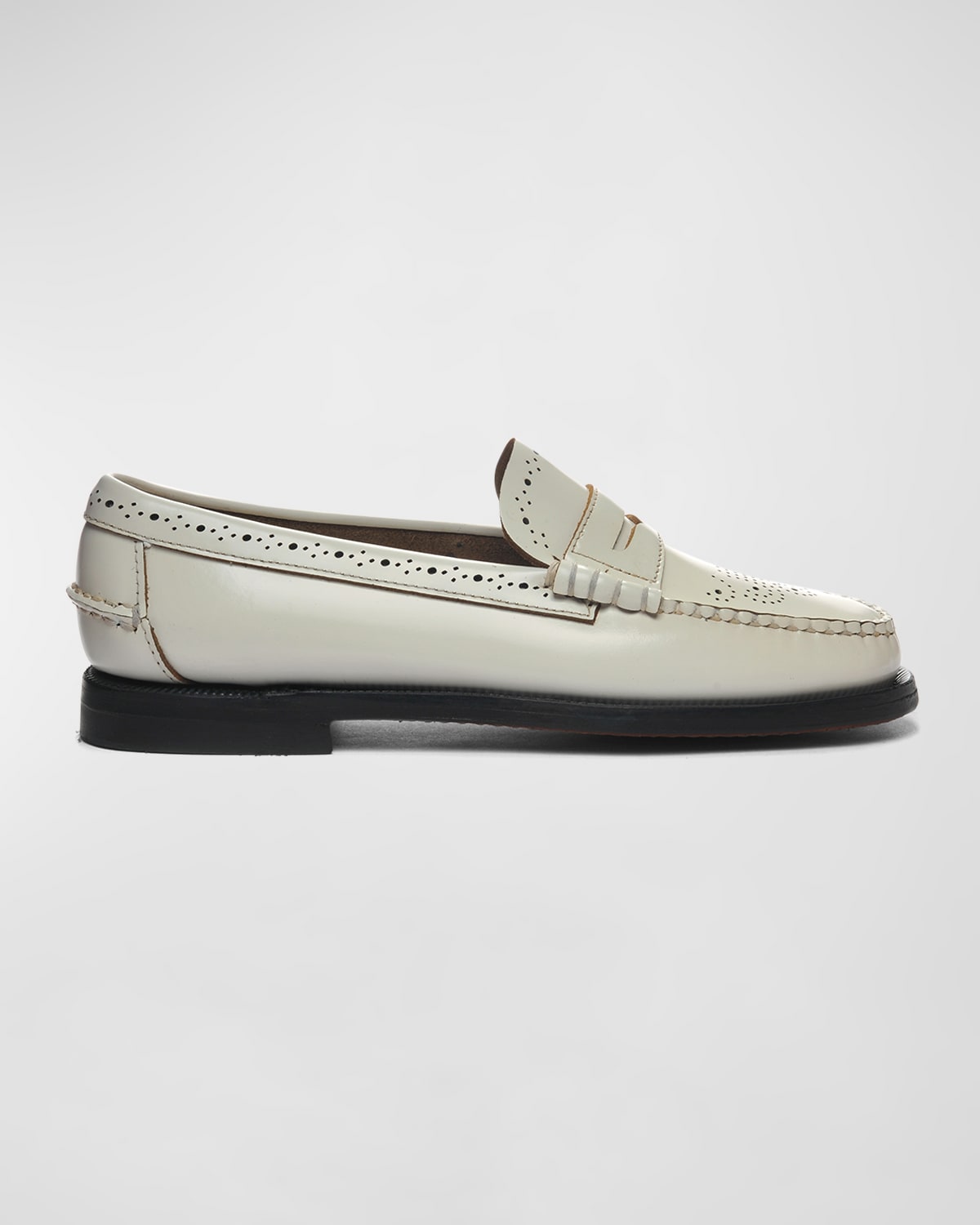 Shop Sebago Dan Perforated Leather Penny Loafers In White