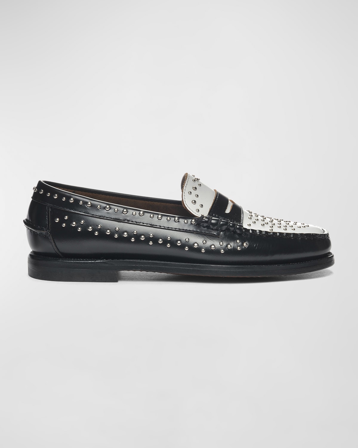 Shop Sebago Dan Stud Leather Penny Loafers In Black-white