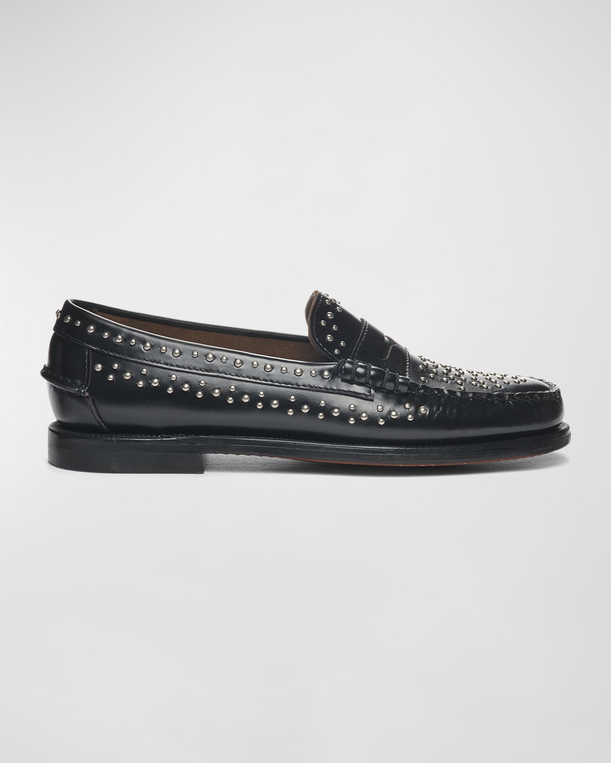 Shop Sebago Dan Stud Leather Penny Loafers In Black