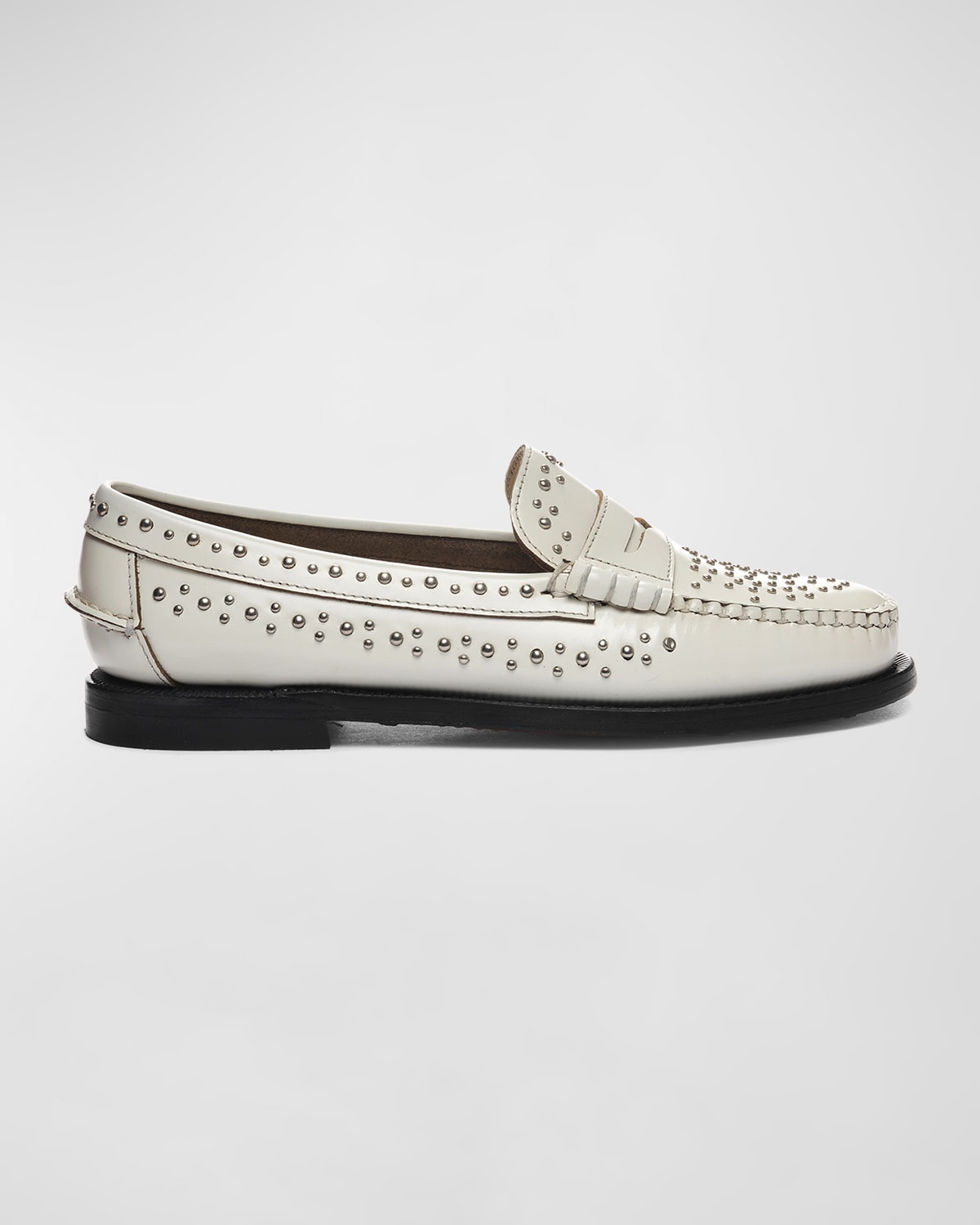 Sebago Dan Stud Leather Penny Loafers In White