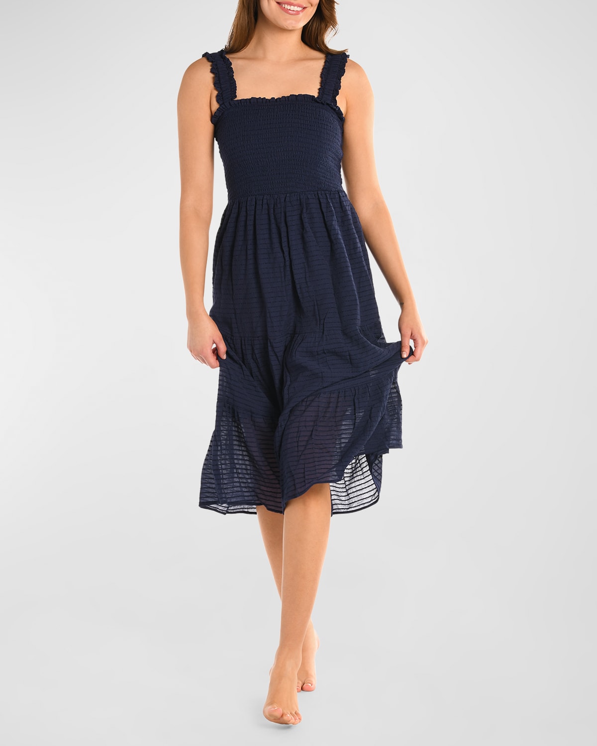 La Blanca Shadow Smocked Midi Dress In Indigo