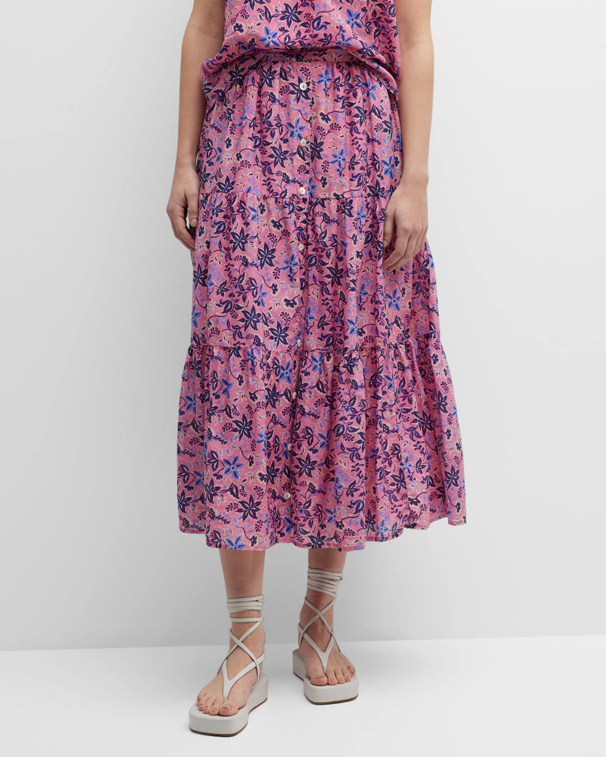 Coralie Tiered Floral-Print Midi Skirt
