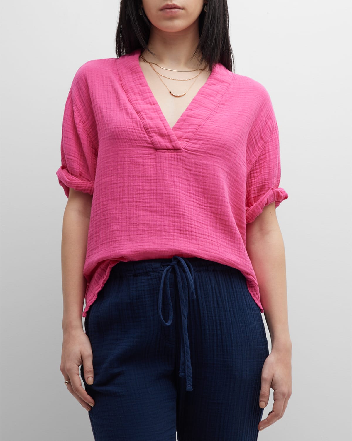 Xirena Avery Short-sleeve V-neck Gauze Top In Pink Raspberry Pi