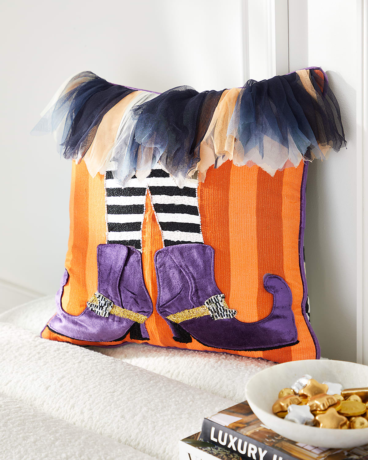 Mackenzie-childs Witches Boots Halloween Pillow, 18"sq.