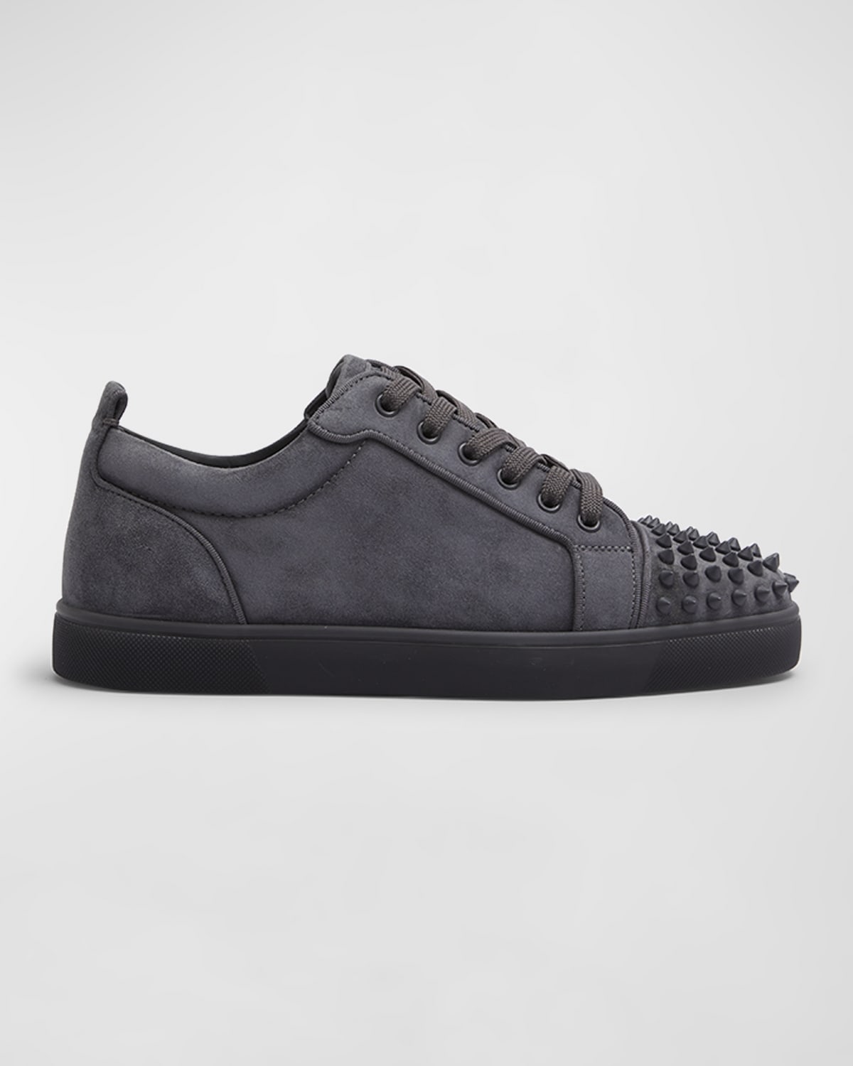 Christian Louboutin Louis Junior Spikes Leather Sneaker In Smoky/smoky Mat