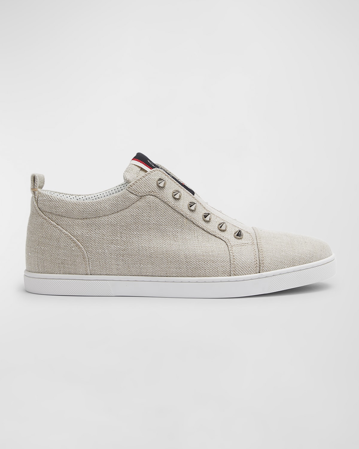 Shop Christian Louboutin Men's F. A.v. Fique A Vontade Linen Slip-on Sneakers In Albatre
