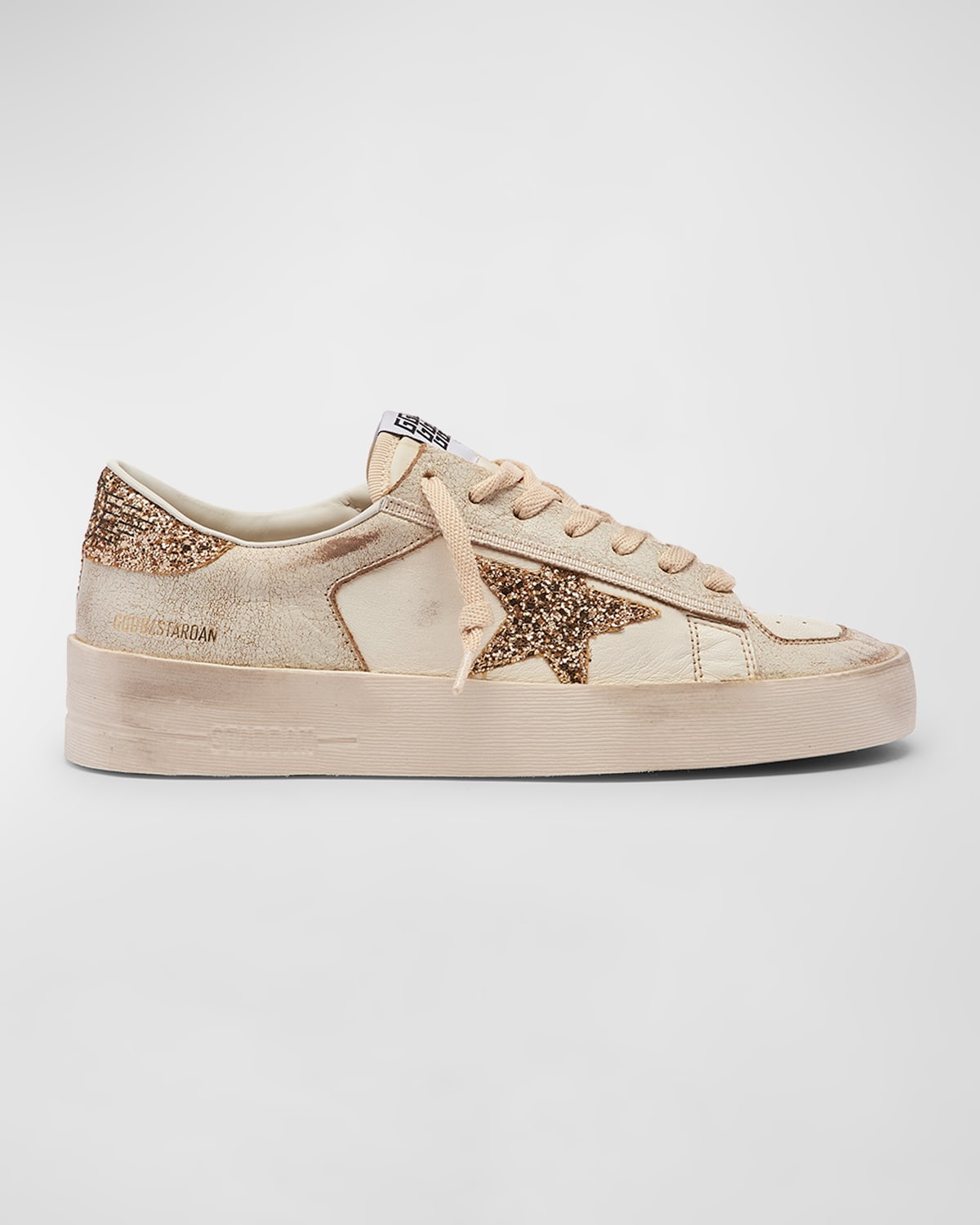Golden Goose Women 'superstar' White Low Top Sneakers With Glitters In Used Effect Leather Woman In White