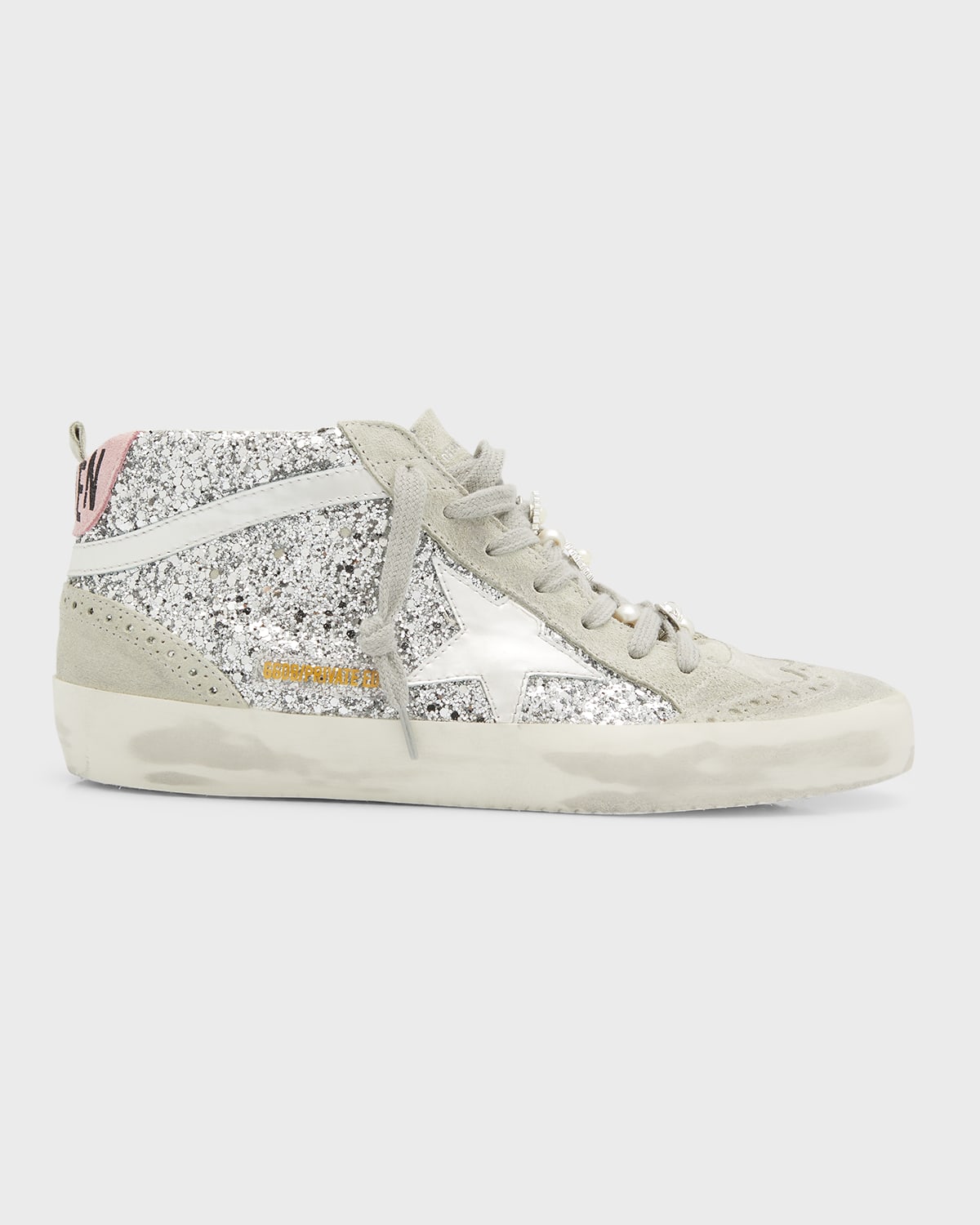 GOLDEN GOOSE MID STAR GLITTER WING-TIP SNEAKERS