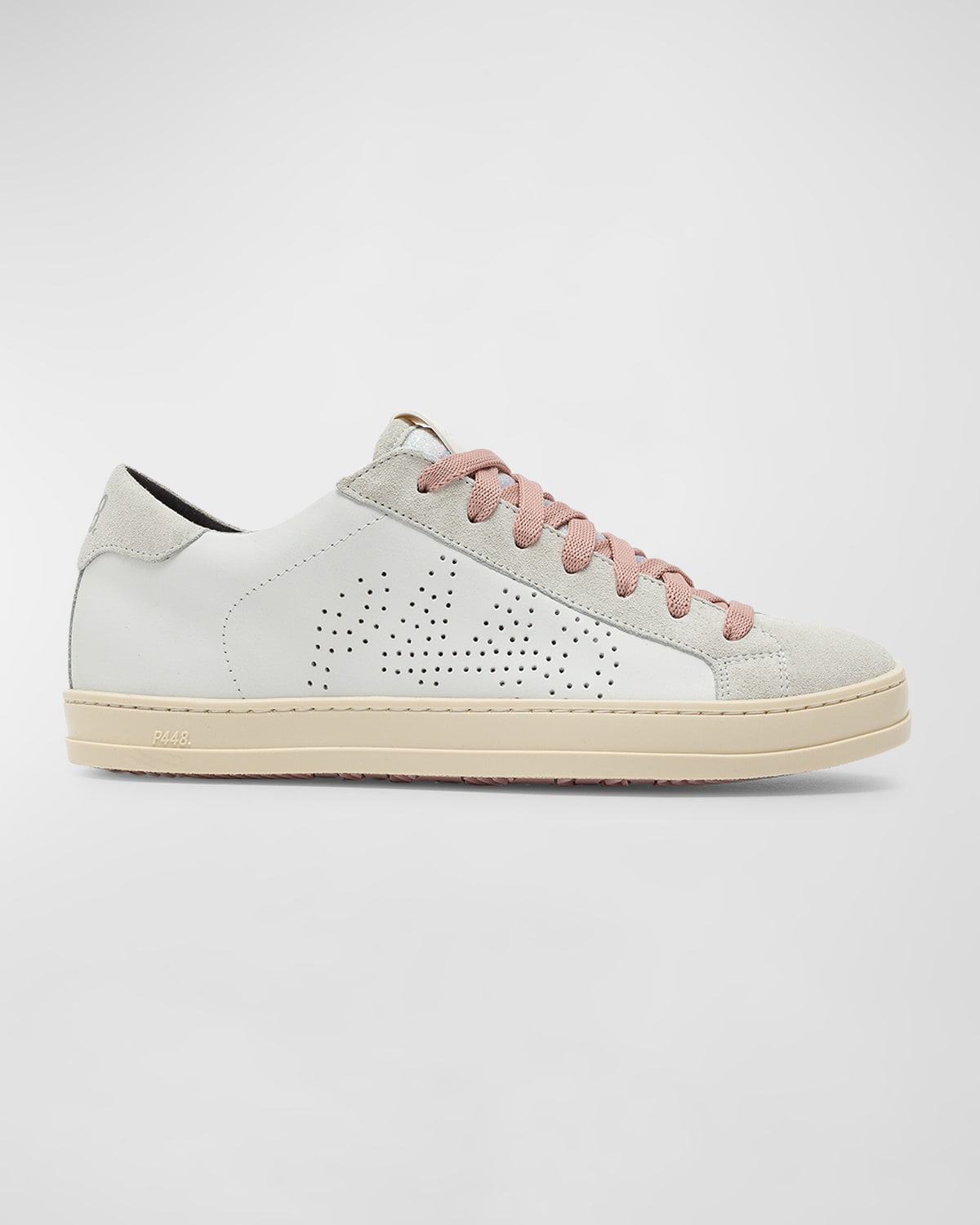 P448 John Mixed Leather Low-top Sneakers In White/tart