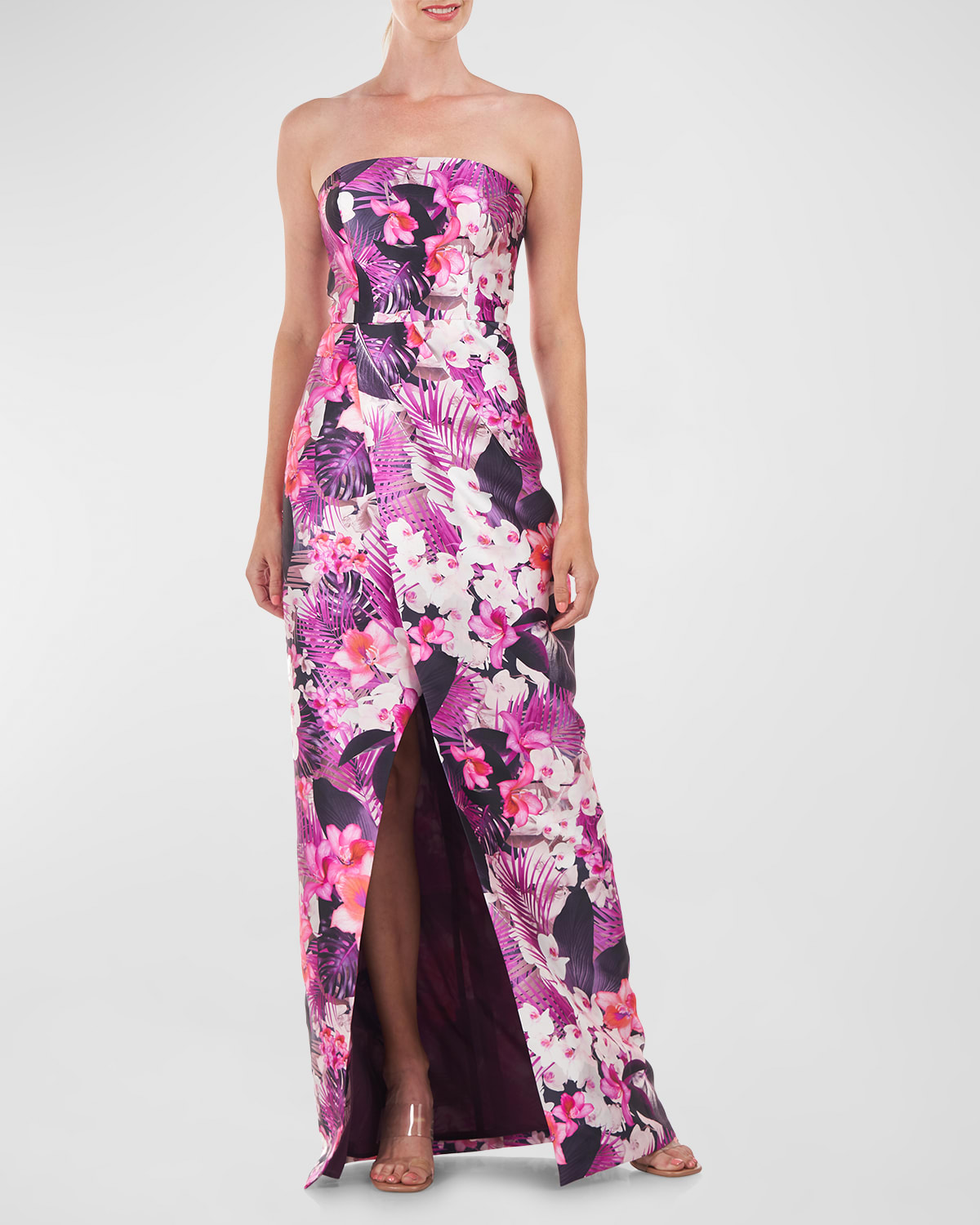 Kay Unger New York Lucienne Strapless Floral-Print Column Gown