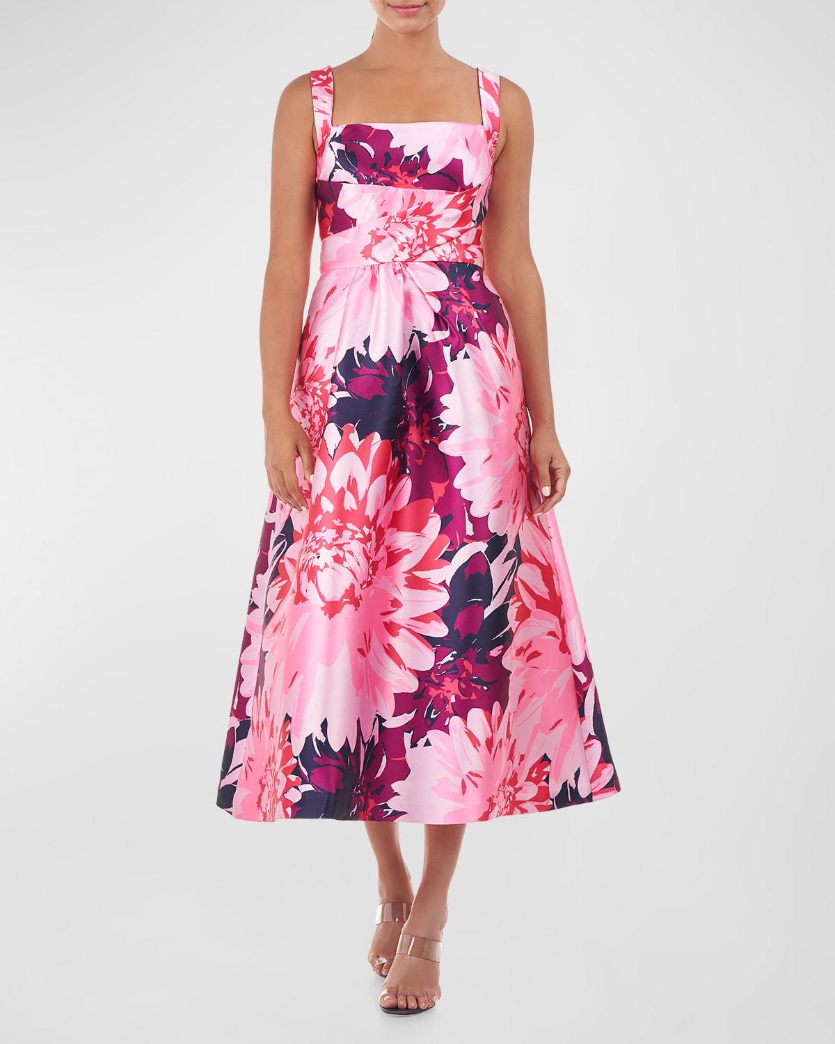 Kay Unger New York Arie Floral-Print Square-Neck Midi Dress