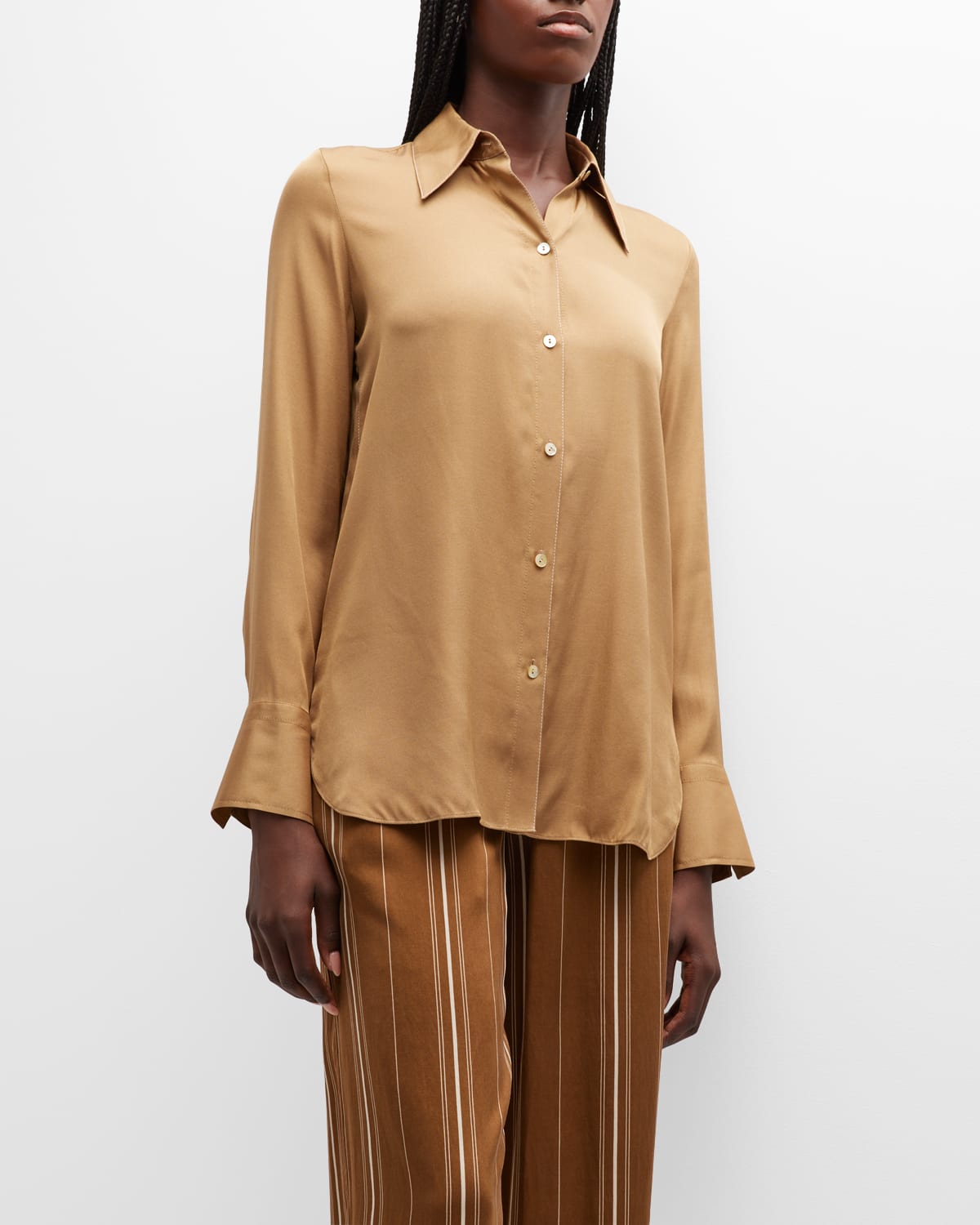 Vince Easy Long-sleeve Button-front Shirt In Camel