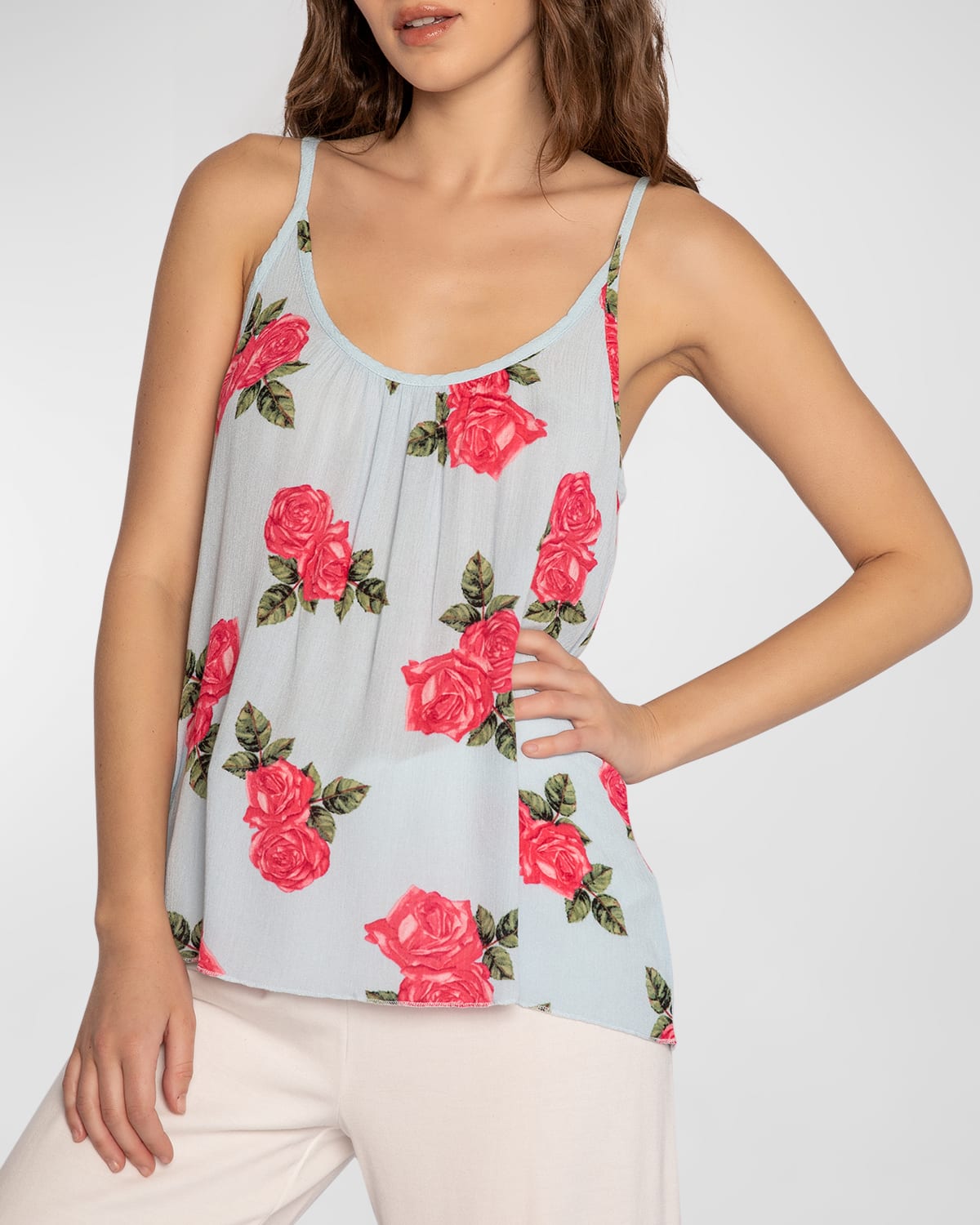 Rose in the USA Crinkled Floral-Print Tank
