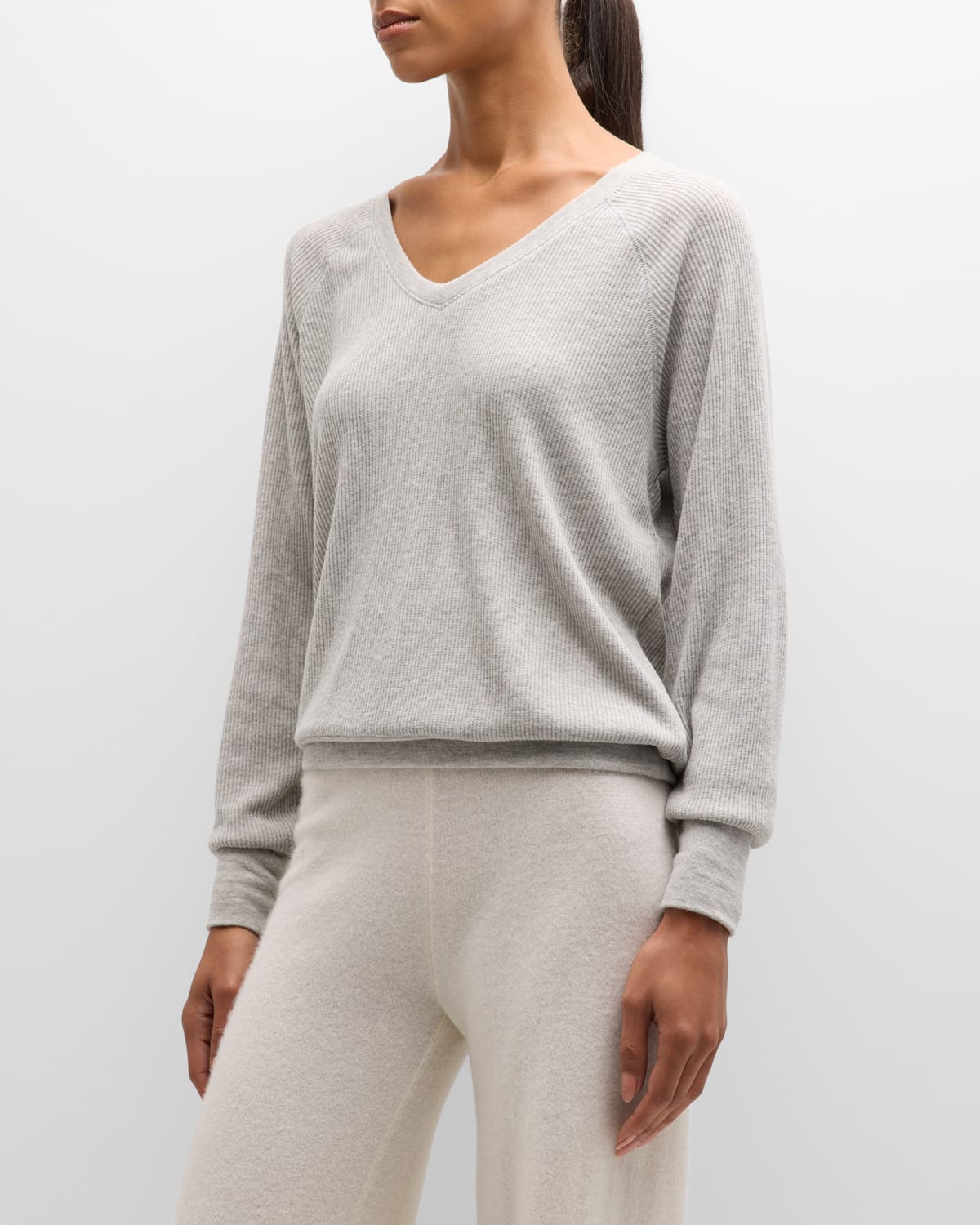 Textured Essentials Ribbed V-Neck Sweatshirt