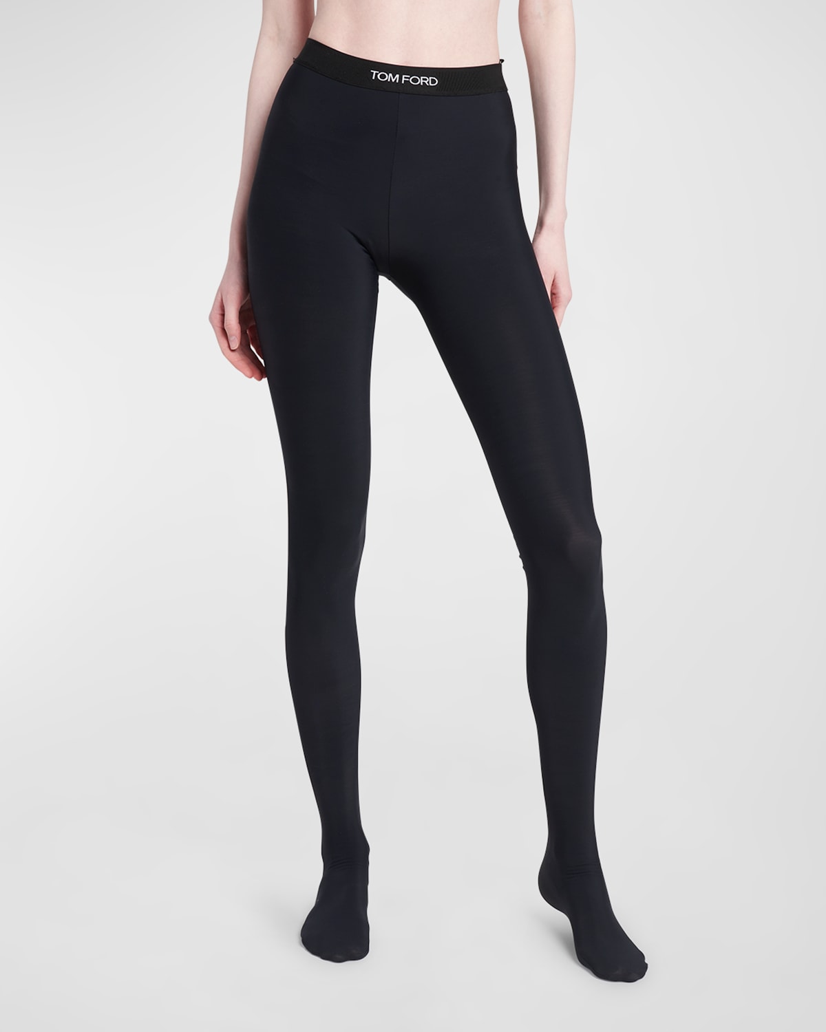 TOM FORD GLOSSY JERSEY FOOTED LEGGINGS WITH LOGO BAND