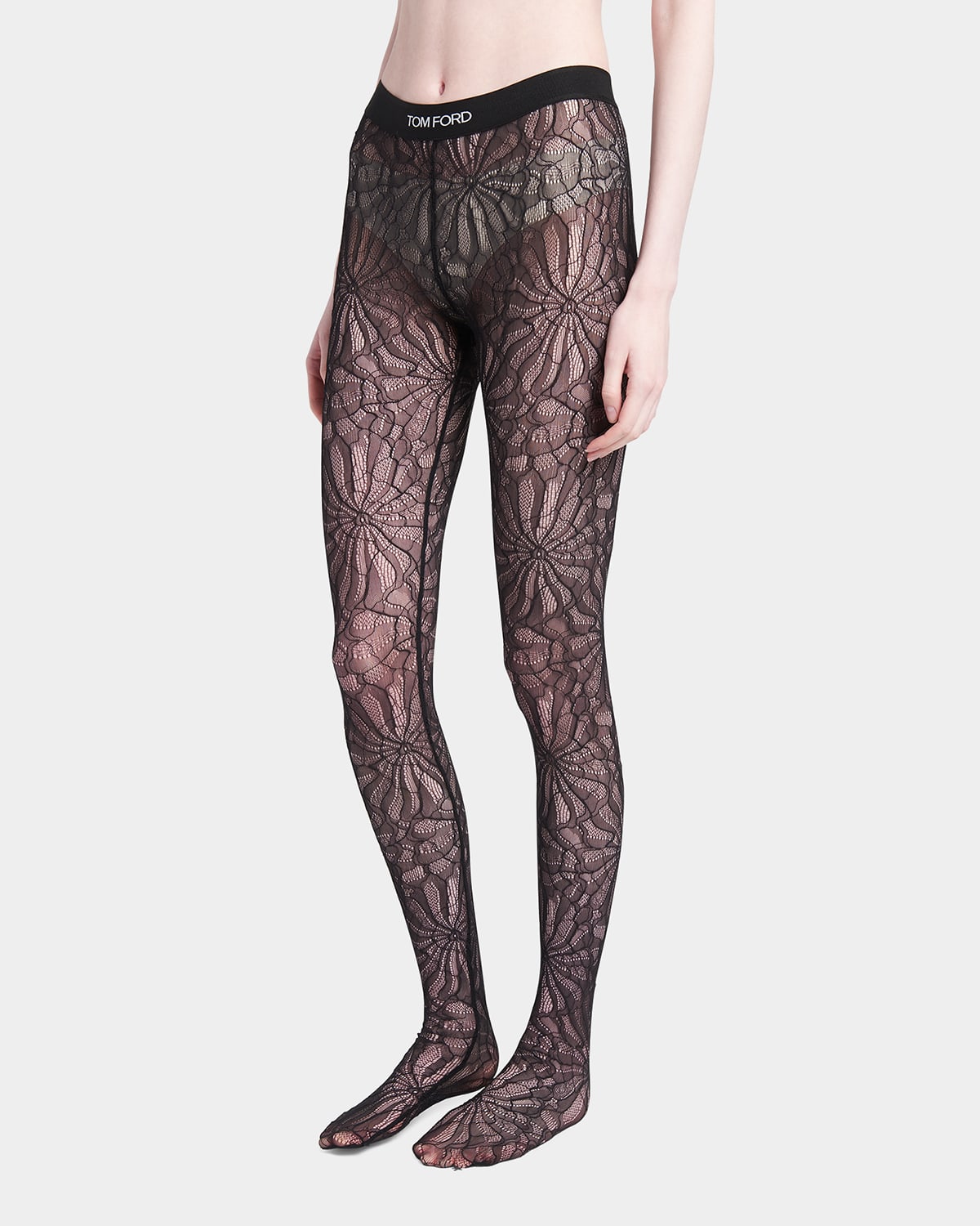 TOM FORD CIRCLE LACE FOOTED TIGHTS
