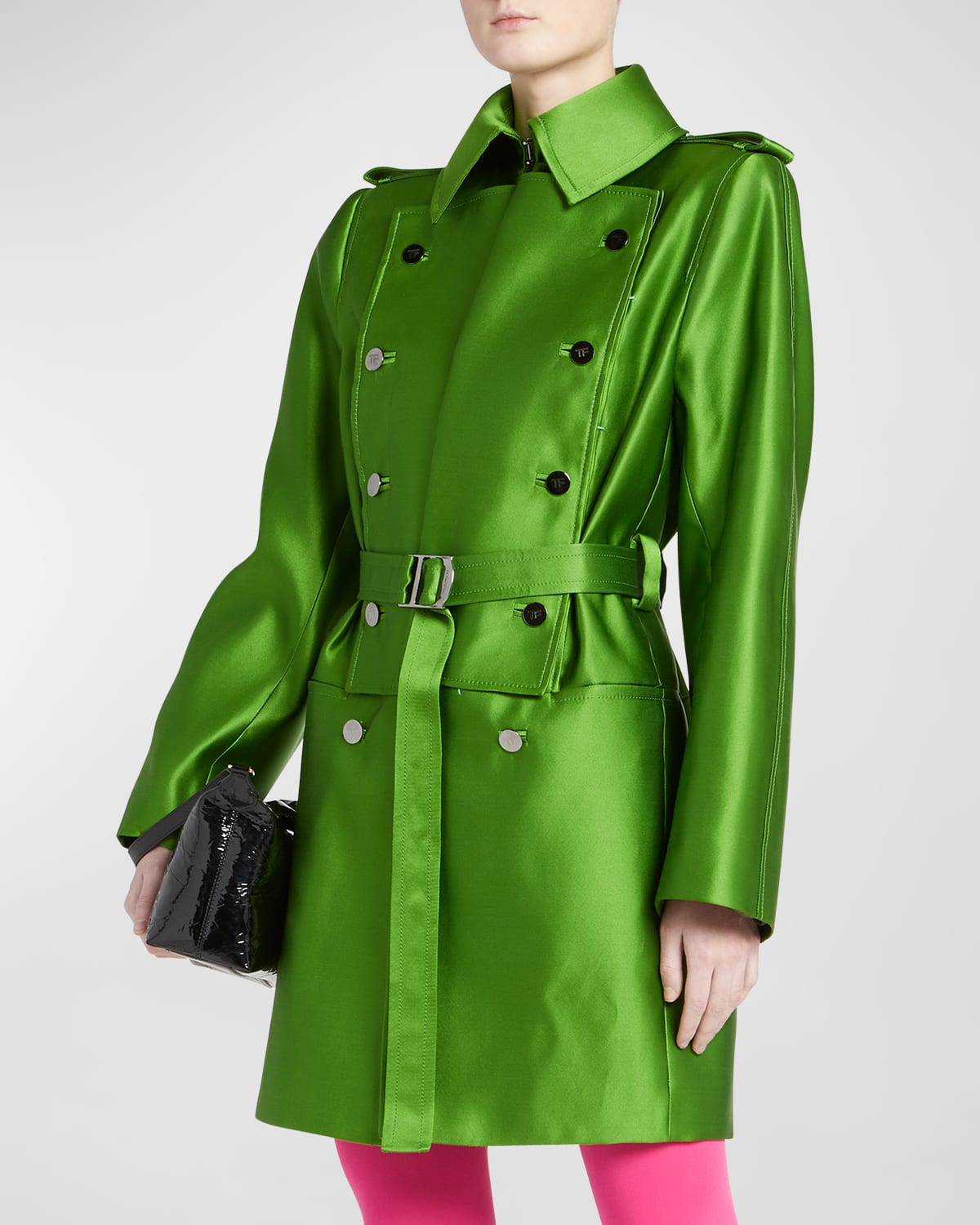 TOM FORD DOUBLE SILK DUCHESSE BELTED CABAN COAT