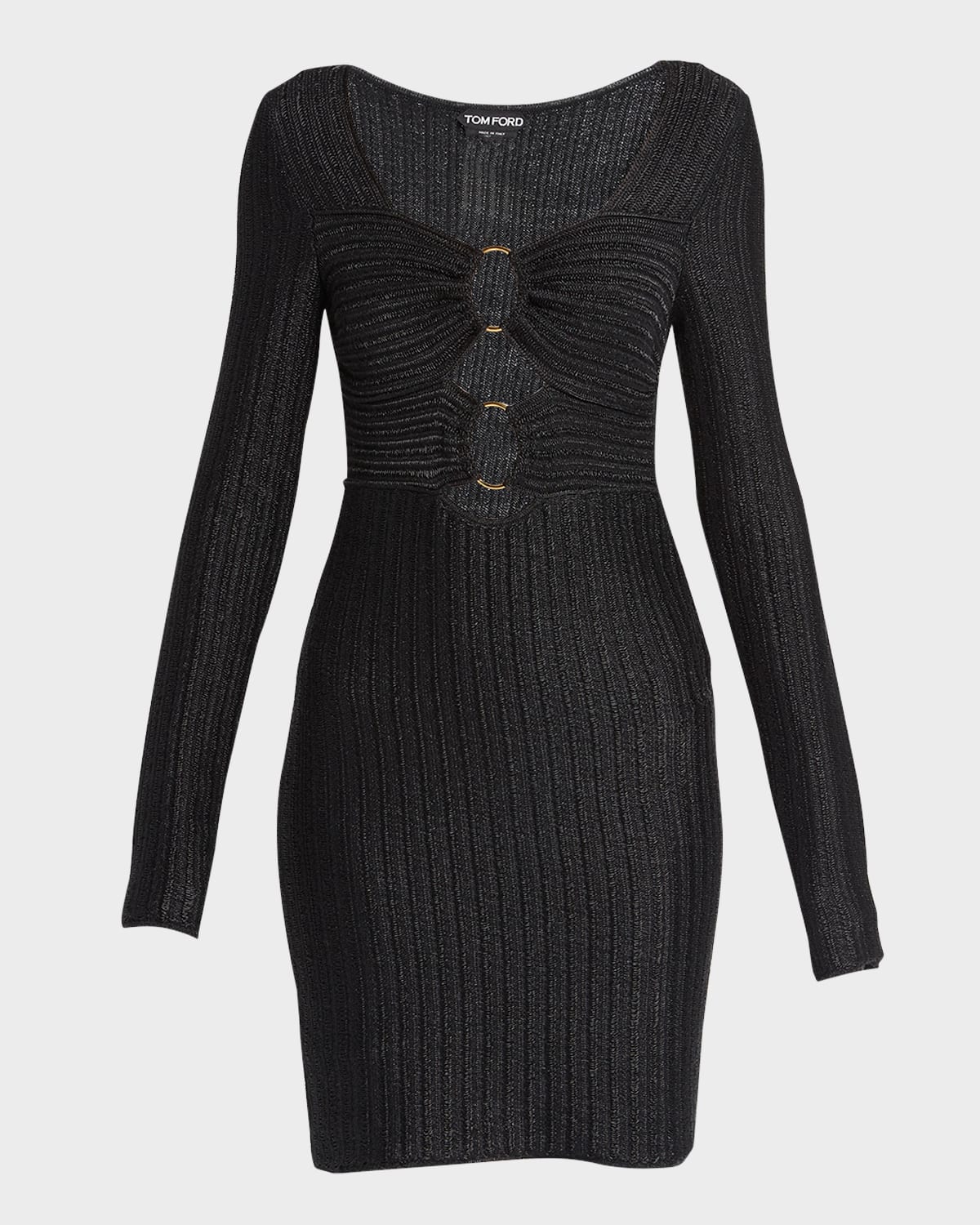 Tom Ford Metallic Wool Knit Dress With Front Cutouts In Black