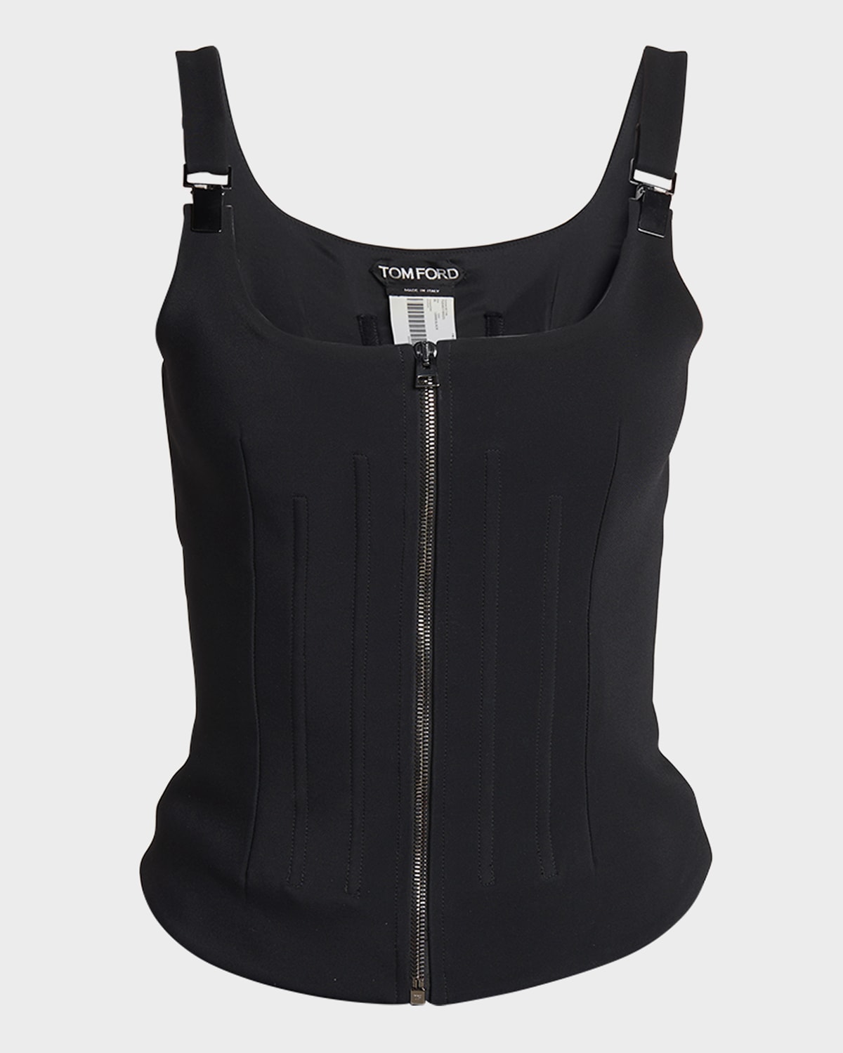 Tom Ford Double Cady Stretch Zipped Corset Top In Black