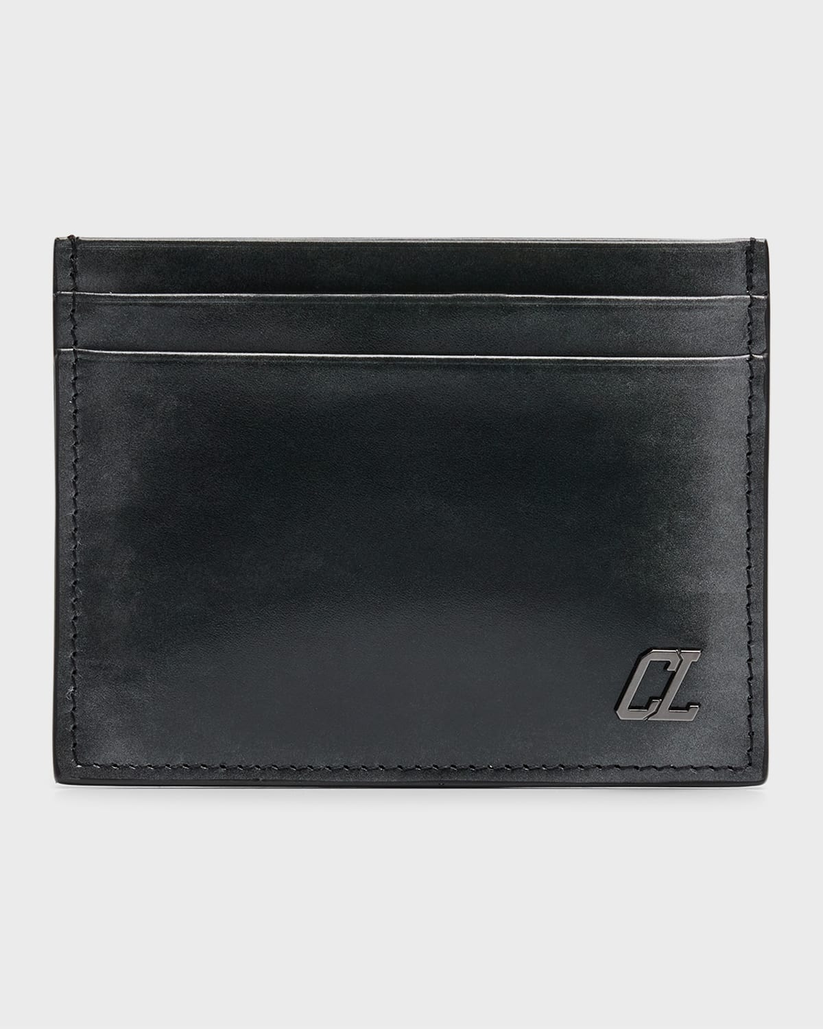 Shop Christian Louboutin Men's M Kios Leather Card Holder In Silver-blackgun Met