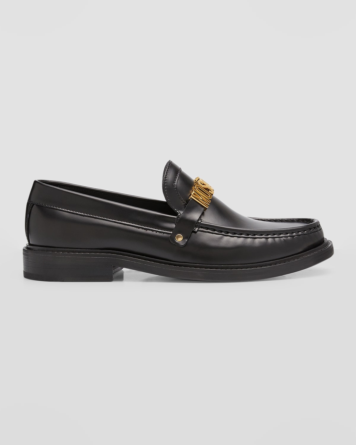 Shop Moschino Men's Leather College Loafers In Black