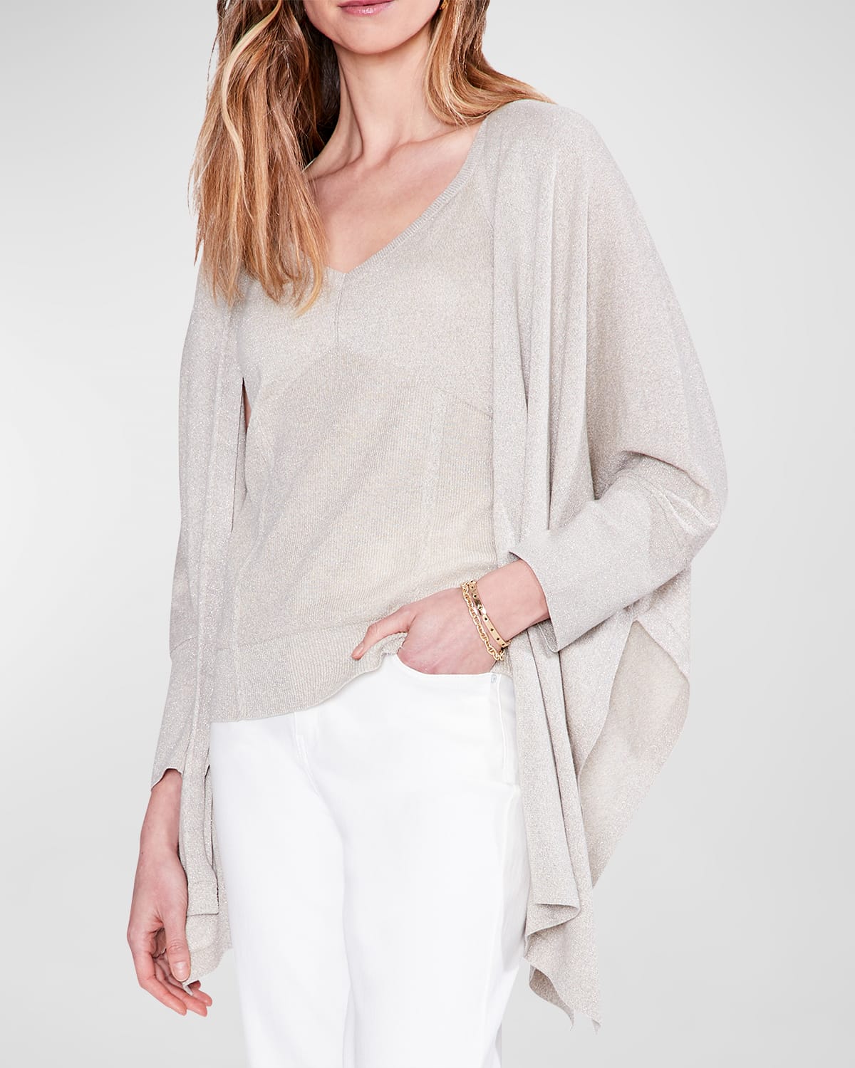 Nic + Zoe Open-front Shimmer Cover-up Cardigan In Sandshell