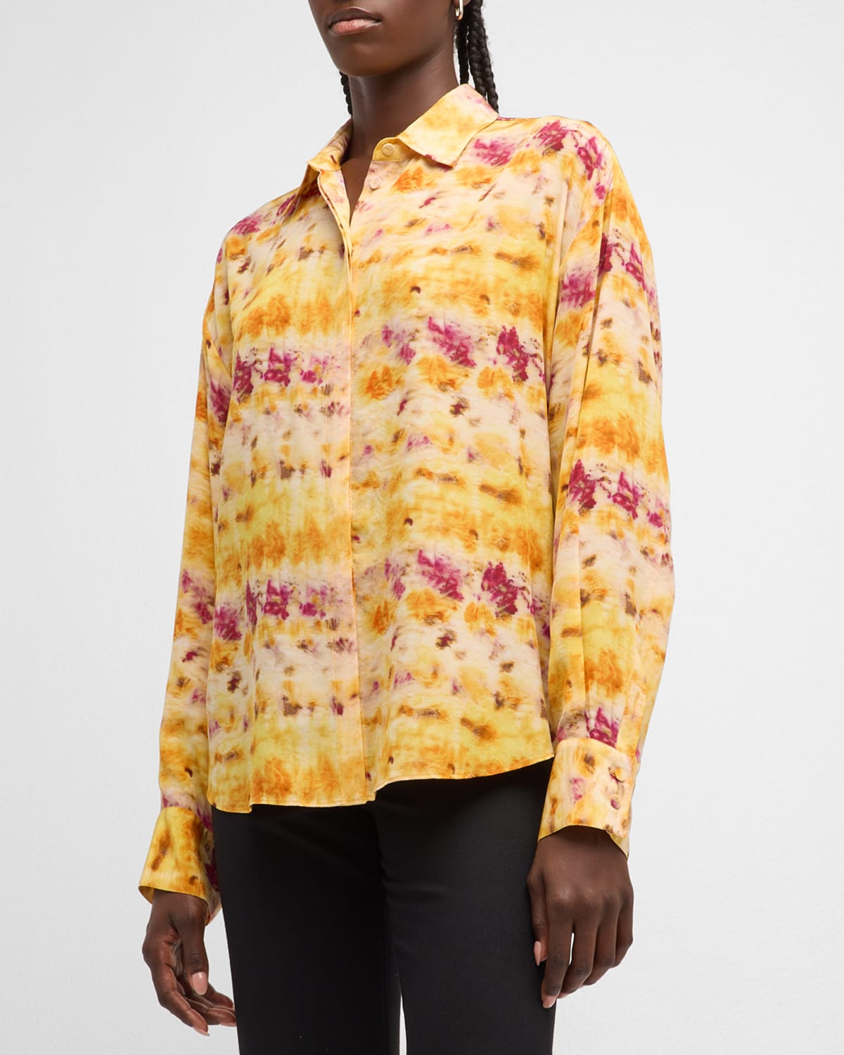 Abstract-Print Button-Down Silk Blouse