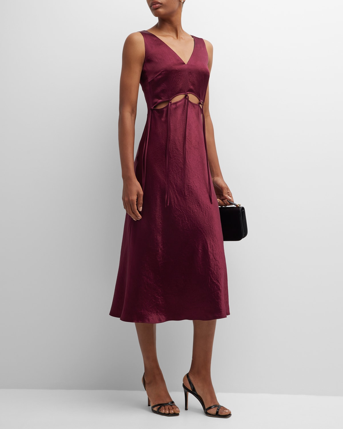Jason Wu Sleeveless Cutout Tie-front Midi Dress In Bordeaux