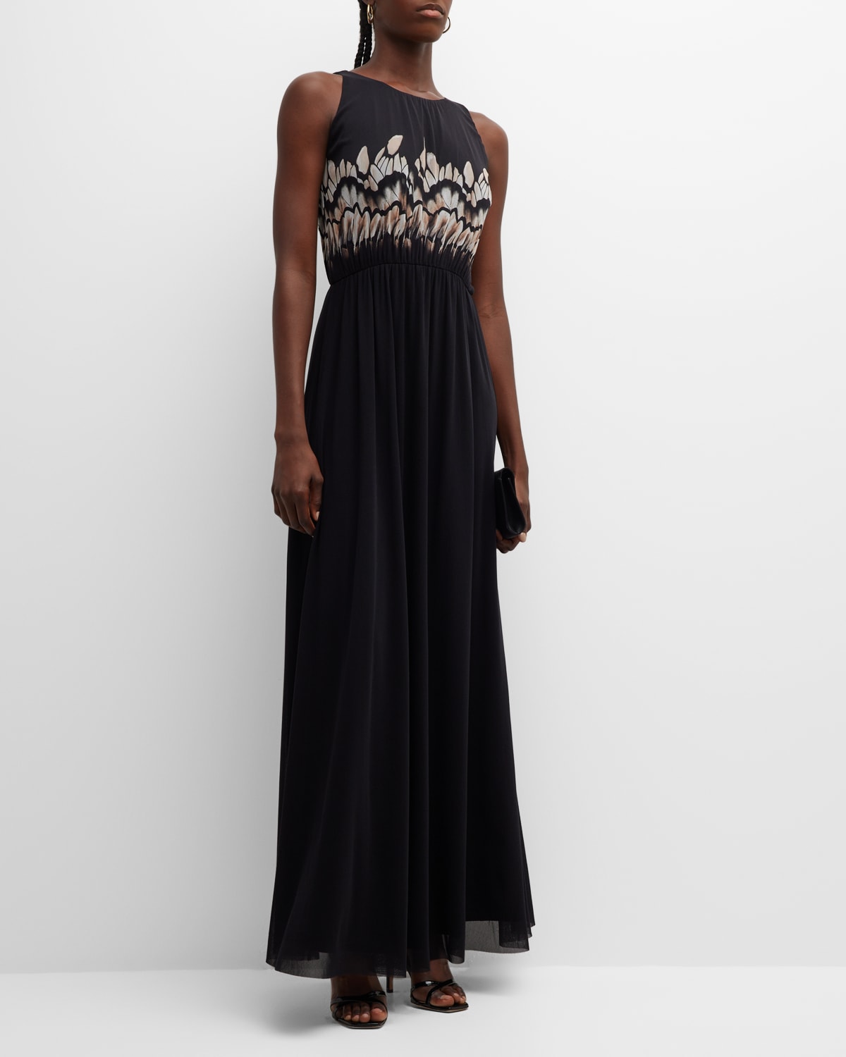 Fuzzi Sleeveless A-line Tulle Maxi Dress In Nero