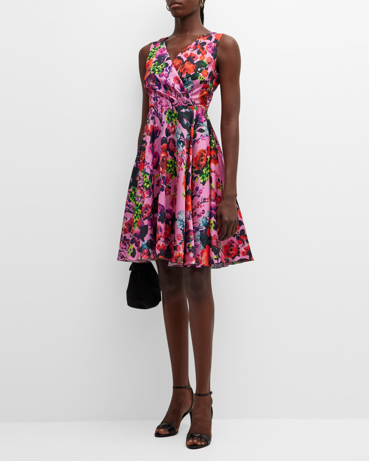 Fuzzi Sleeveless Pleated Floral-Print Midi Dress