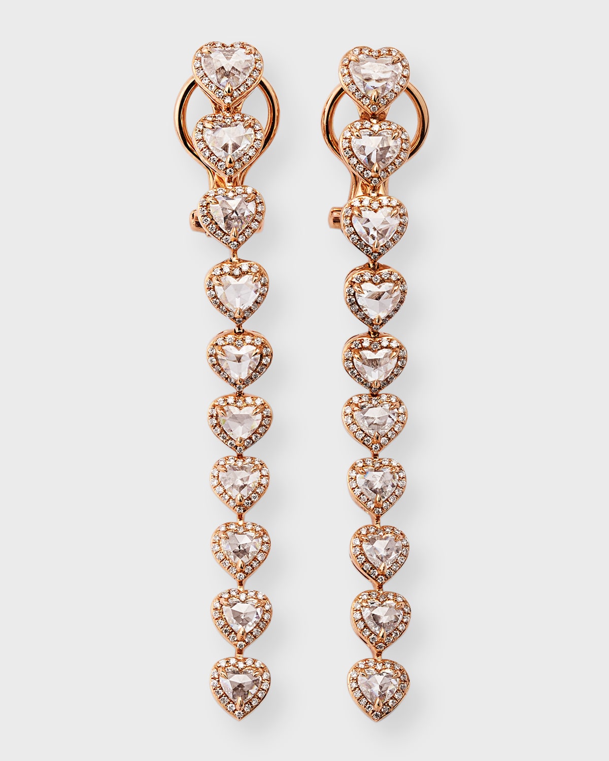 64 Facets 18k Rose Gold Heart Diamond Dangle Earrings