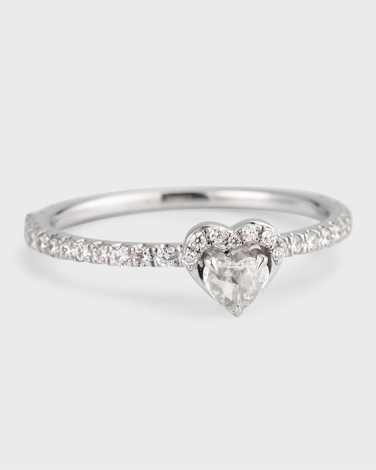 64 Facets 18k White Gold Heart Diamond Solitaire Ring