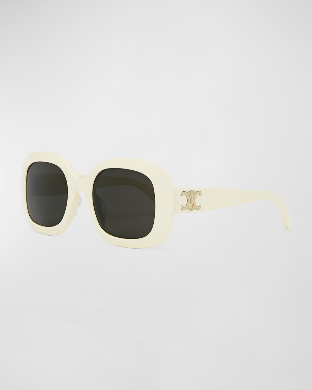 Shop Celine Triomphe Square Acetate Sunglasses In Ivory Smoke