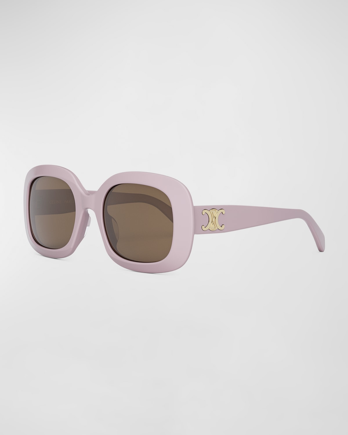 Shop Celine Triomphe Square Acetate Sunglasses In Shiny Pink Brown