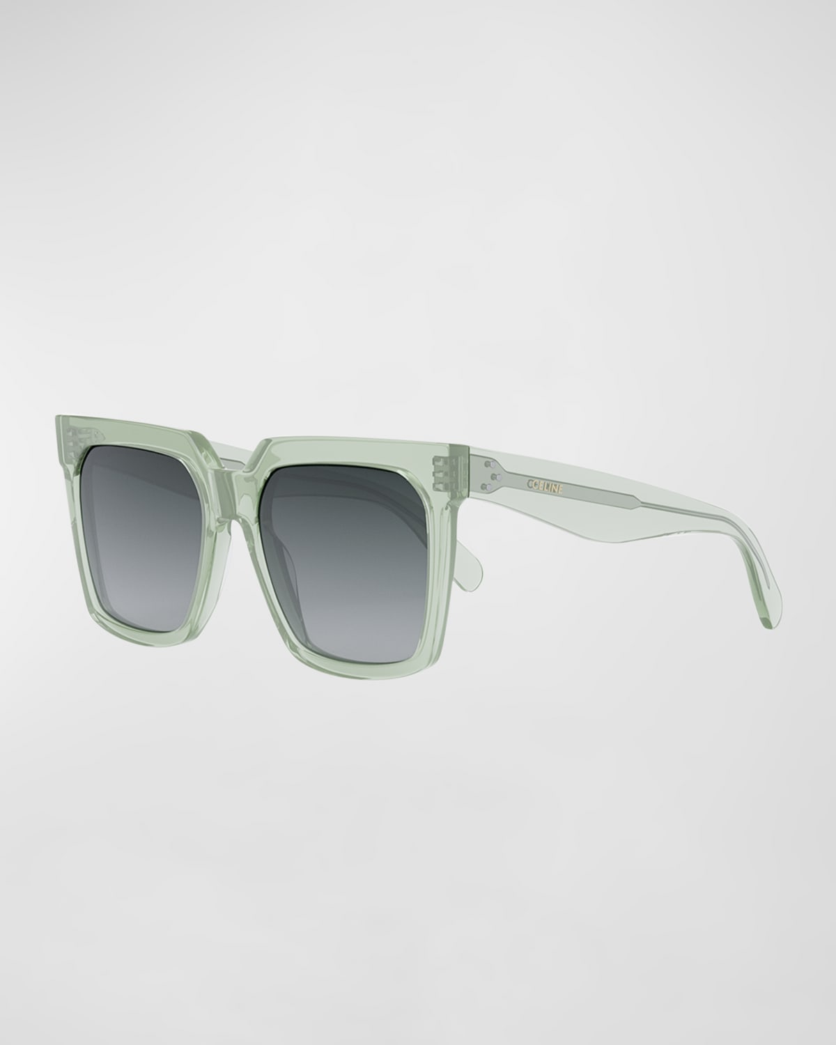 Celine Bold 3 Dots Square Acetate Sunglasses In Shiny Light Green