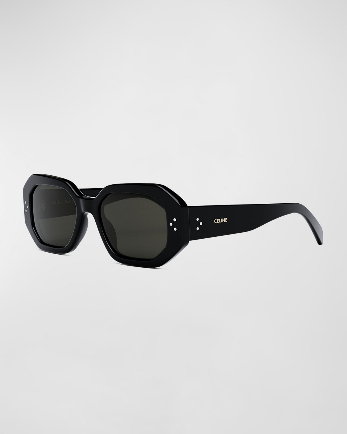 Celine Bold 3 Dots Square Acetate Sunglasses In Shiny Black Smoke