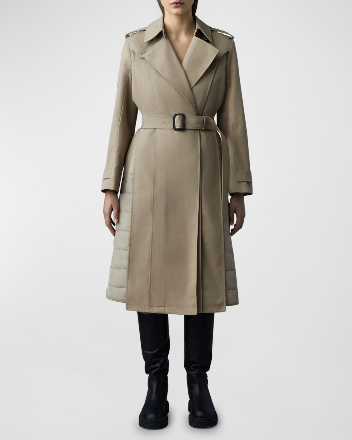 Astrid Mixed Media Belted Trench Coat
