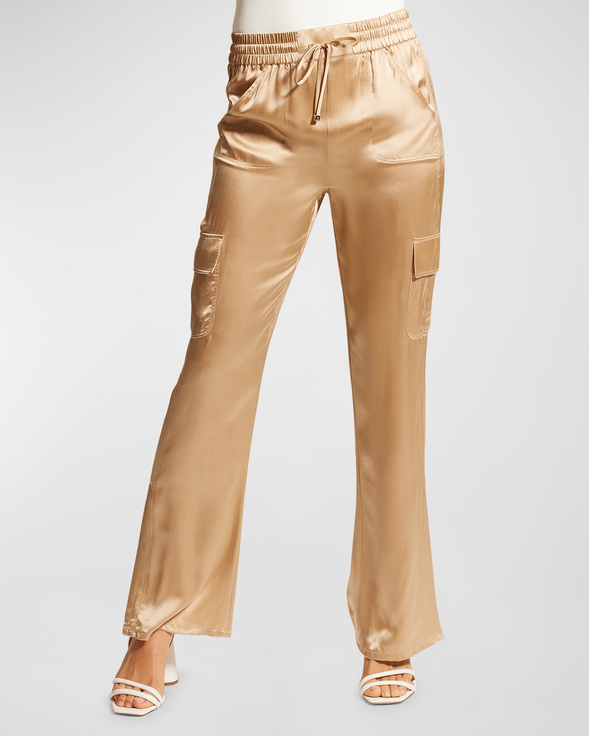 Metallic Wide-Leg Silk Cargo Pants