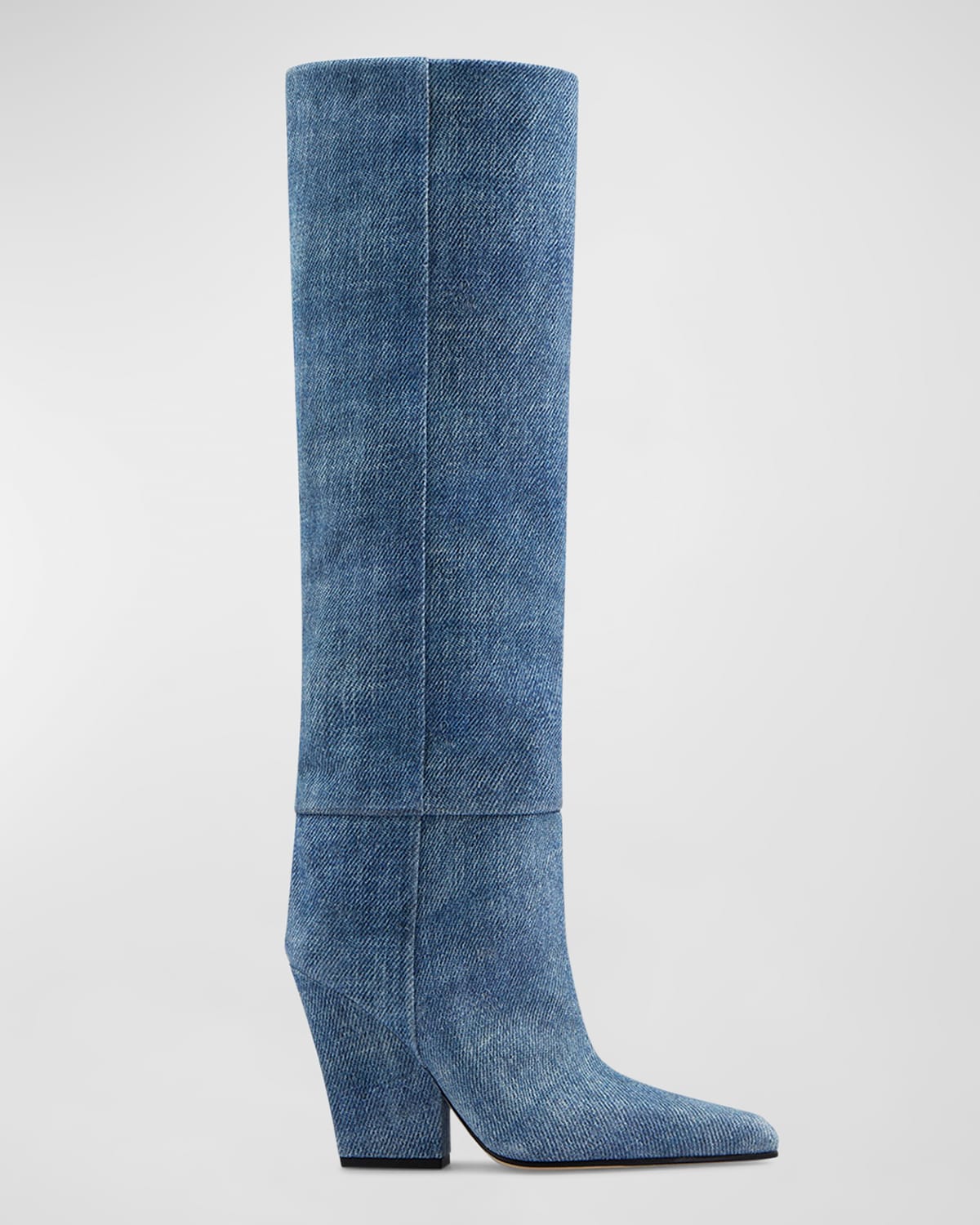 PARIS TEXAS JANE DENIM EFFECT SUEDE KNEE BOOTS