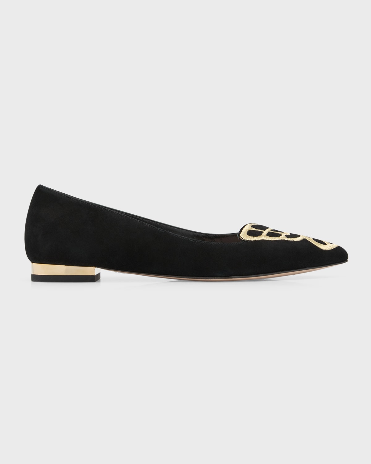 Shop Sophia Webster Butterfly Embroidered Suede Ballerina Flats In Black