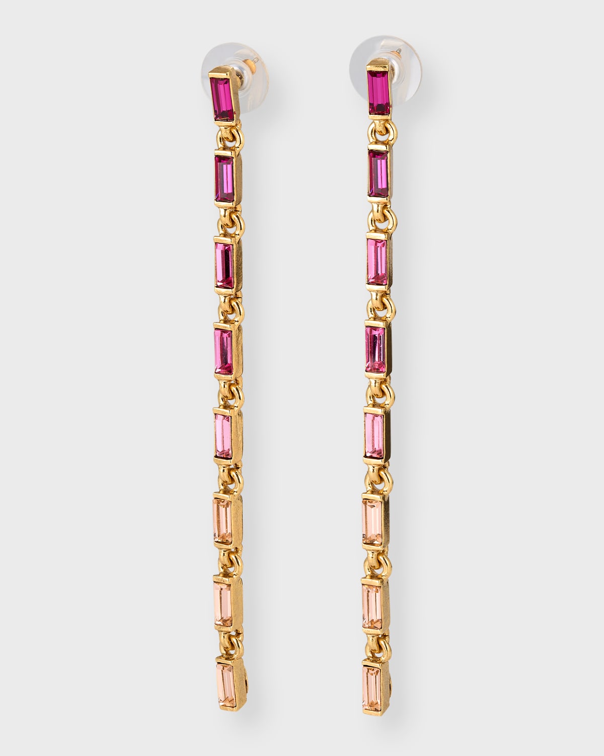 Oscar De La Renta Gradient Crystal Baguette Strand Earrings In Rose Multi